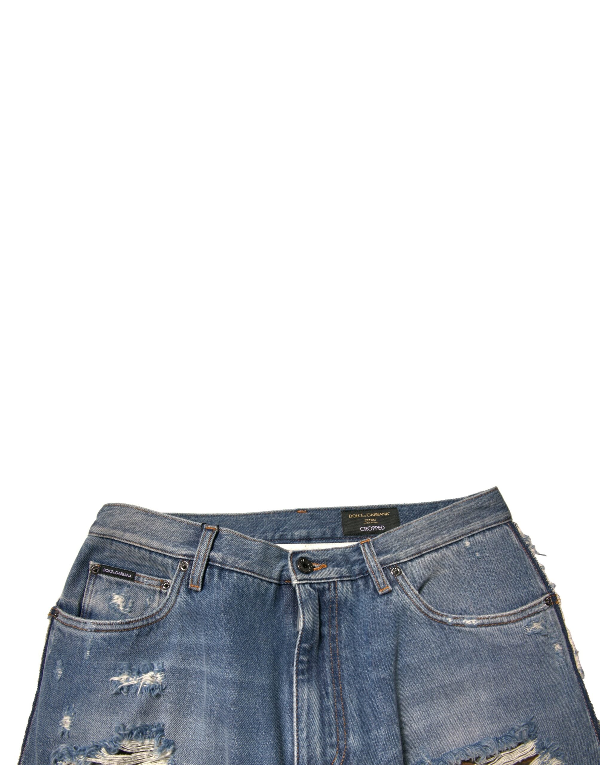 Dolce & Gabbana Blue Tattered Straight Cropped Denim Jeans-5
