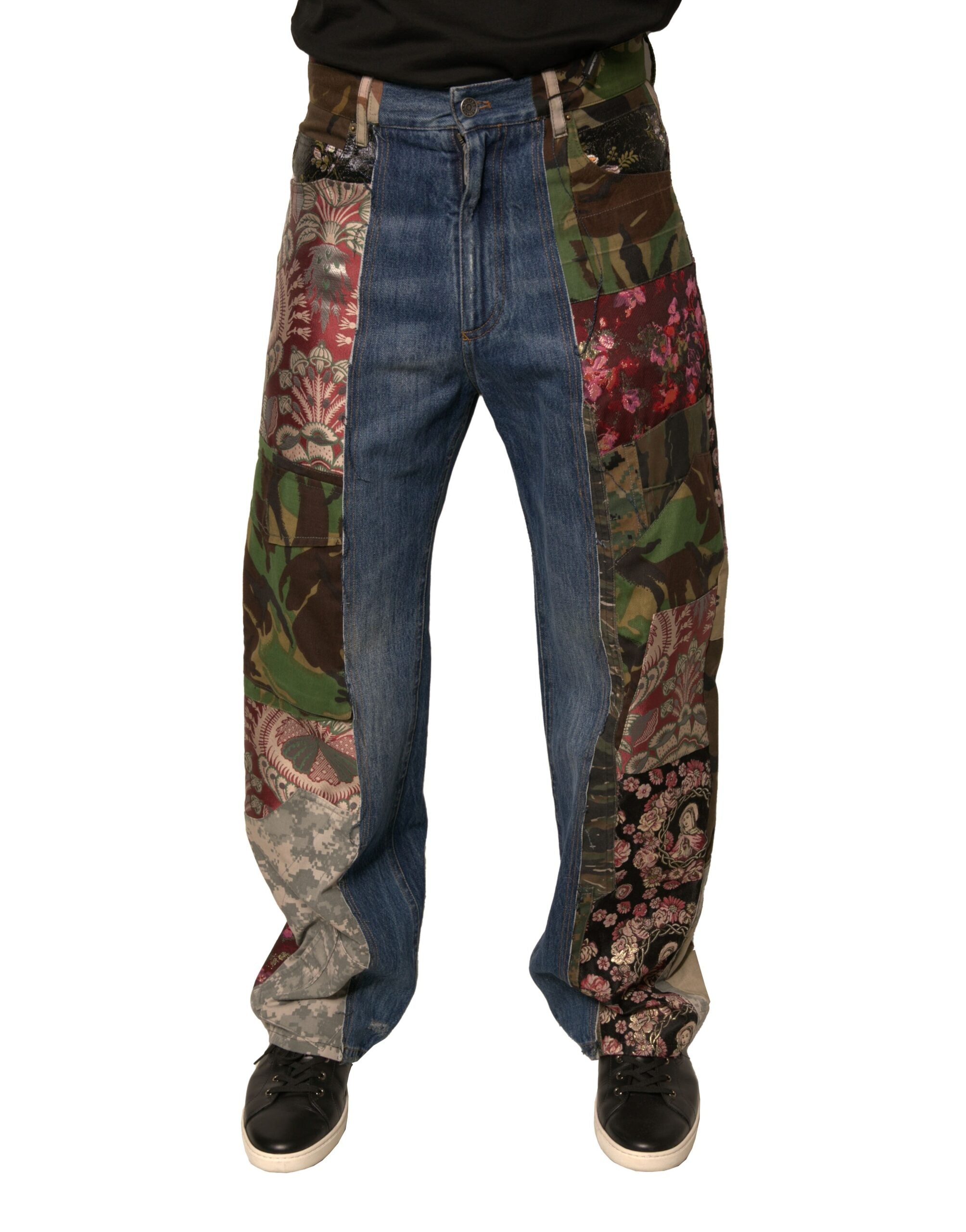 Dolce & Gabbana Blue Patchwork Cotton Straight Denim Jeans-2