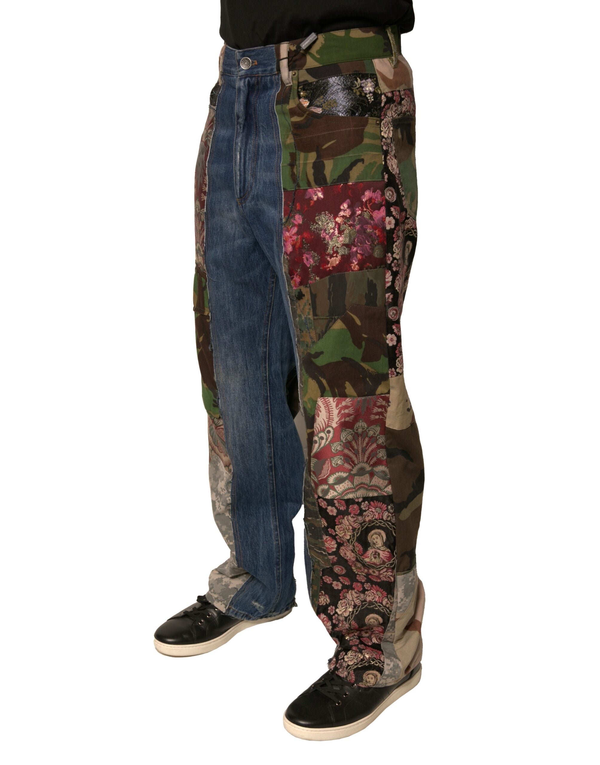 Dolce & Gabbana Blue Patchwork Cotton Straight Denim Jeans-3