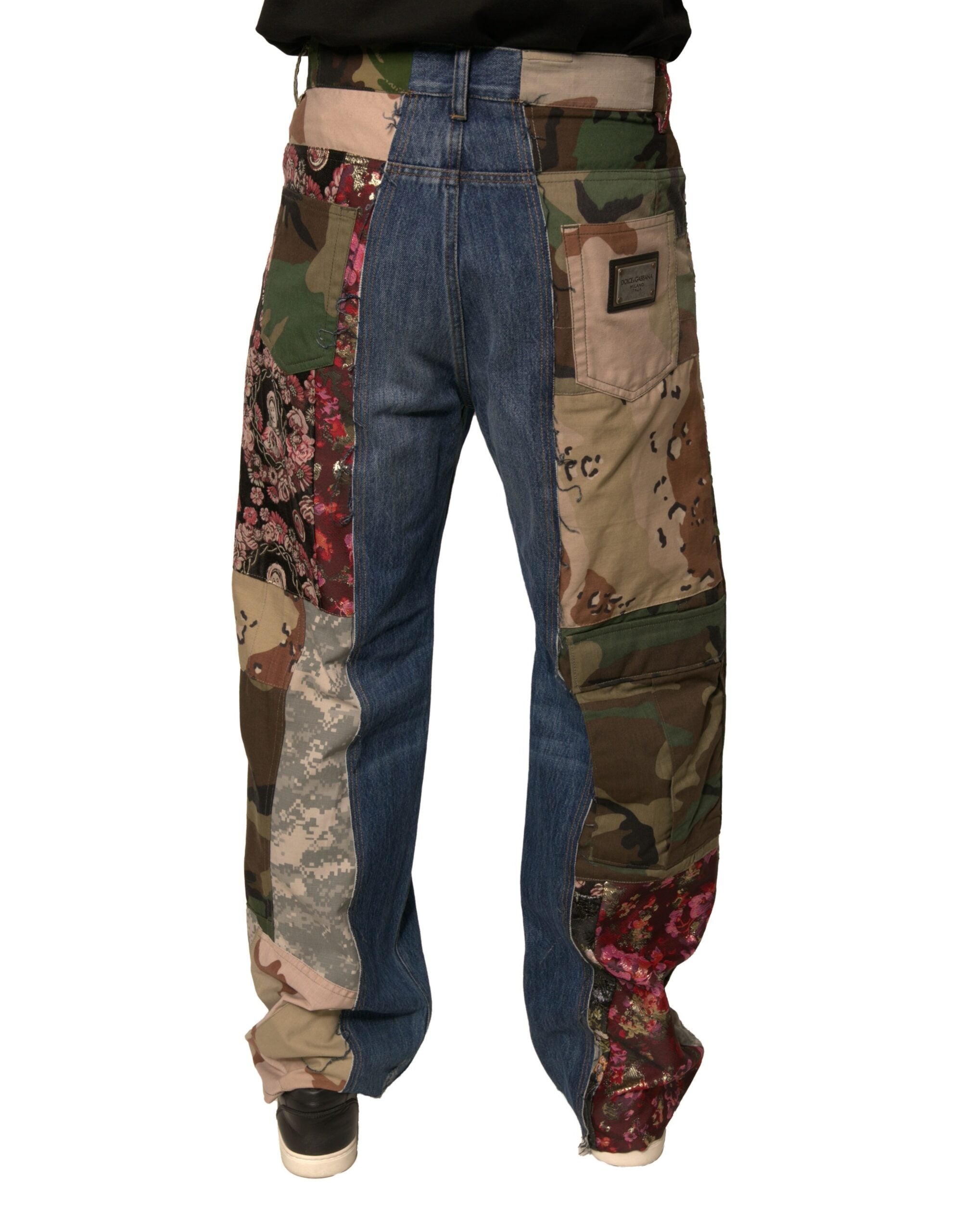 Dolce & Gabbana Blue Patchwork Cotton Straight Denim Jeans-4