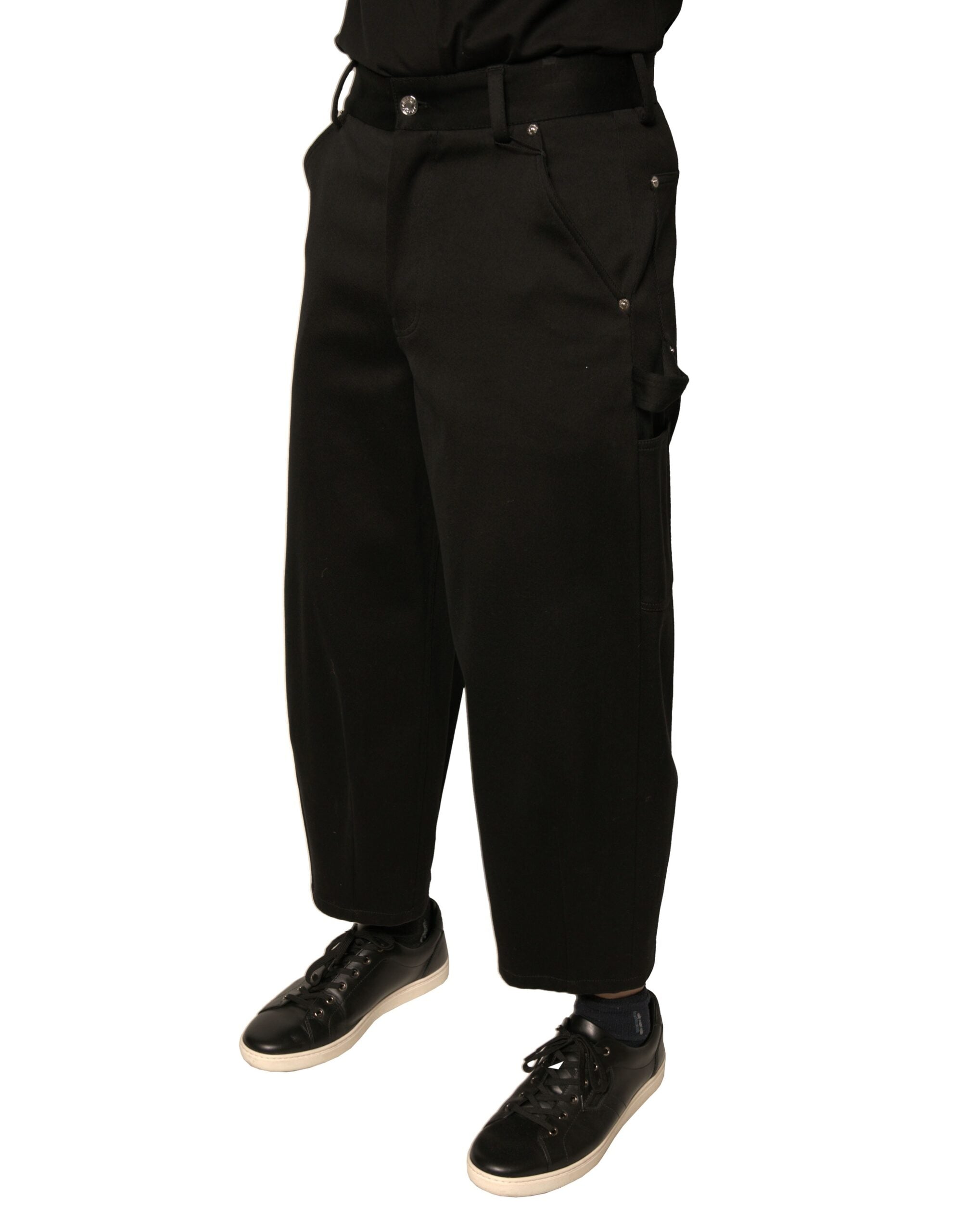 Dolce & Gabbana Black Cotton Cropped Trousers with Mid Waist-3