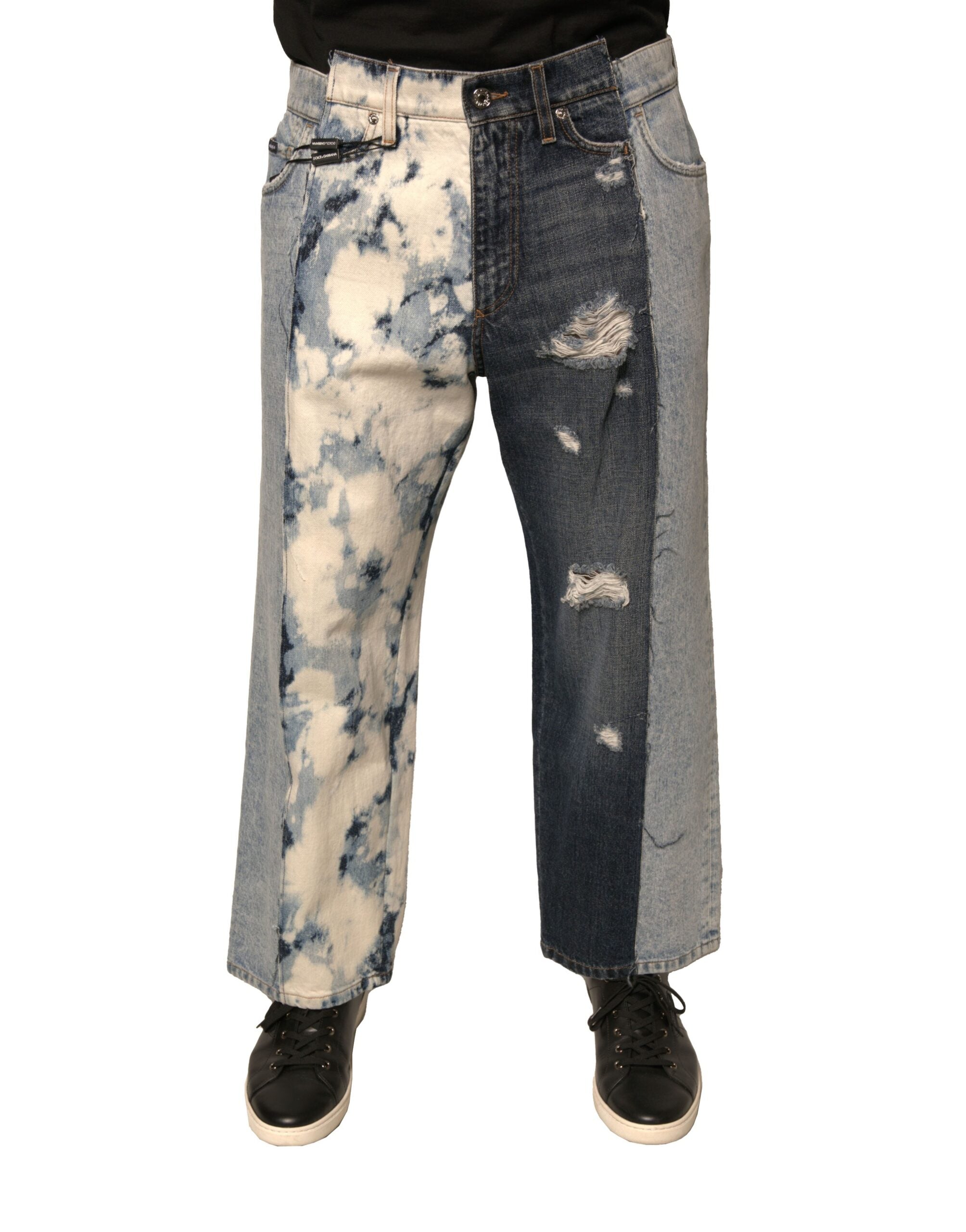Dolce & Gabbana Multicolor Patchwork Cotton Straight Men's Denim Jeans-2