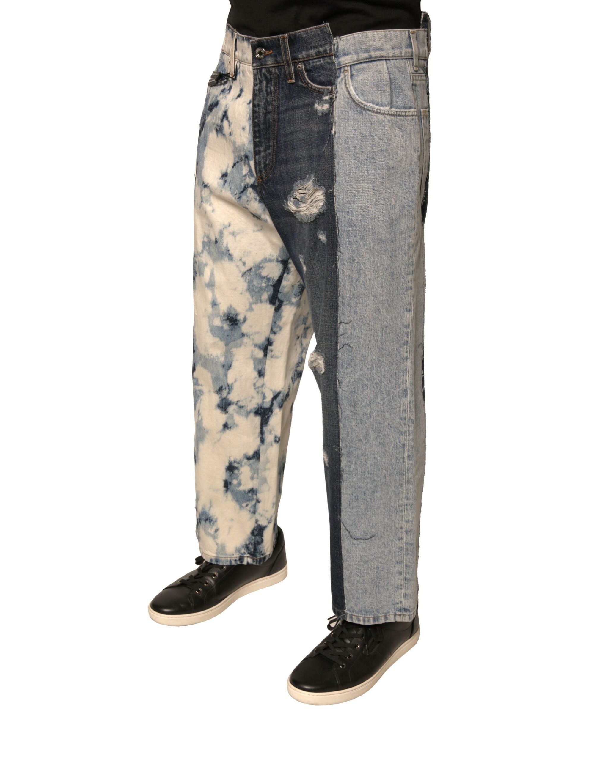 Dolce & Gabbana Multicolor Patchwork Cotton Straight Men's Denim Jeans-3
