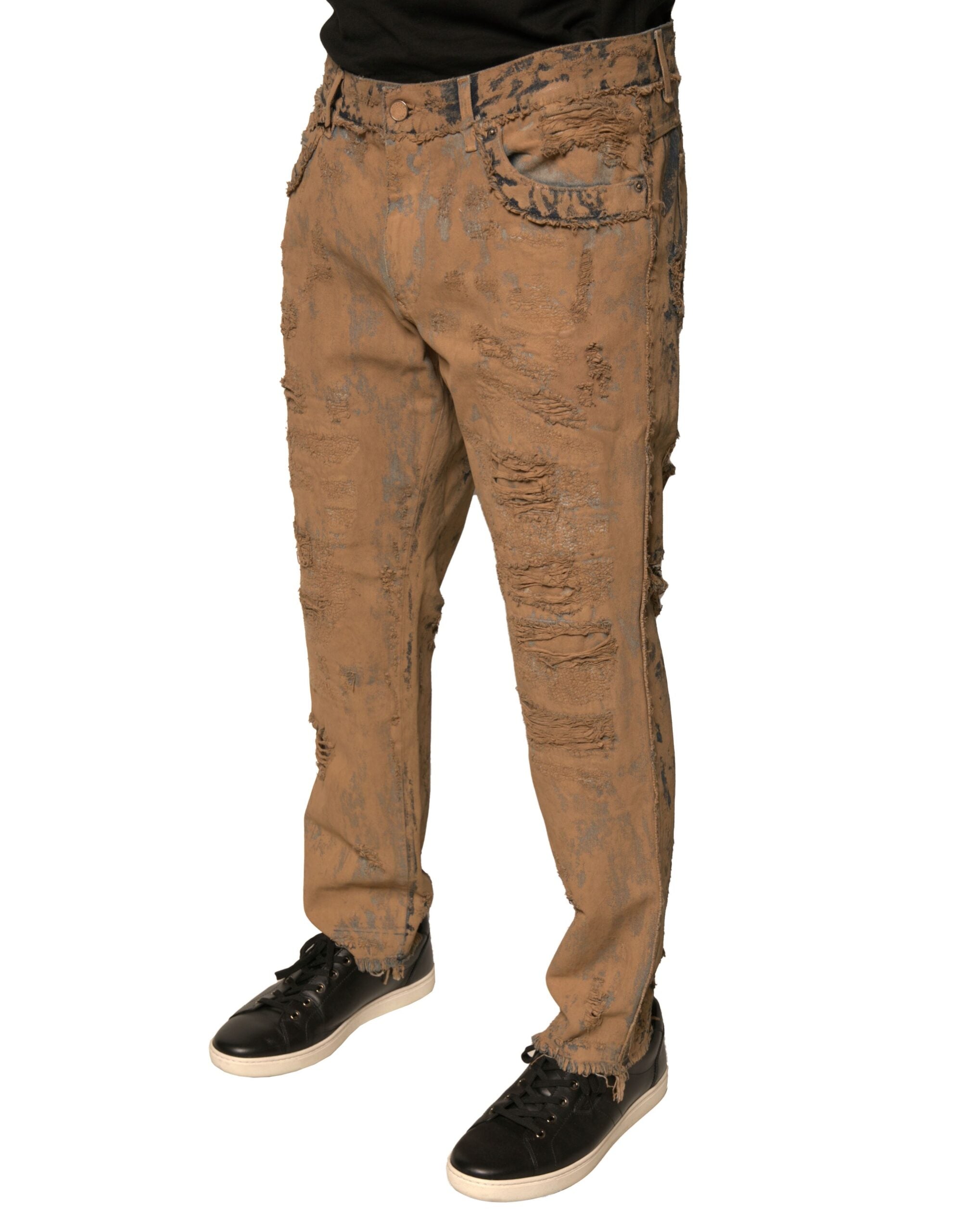 Dolce & Gabbana Brown tattered cotton skinny denim jeans-3