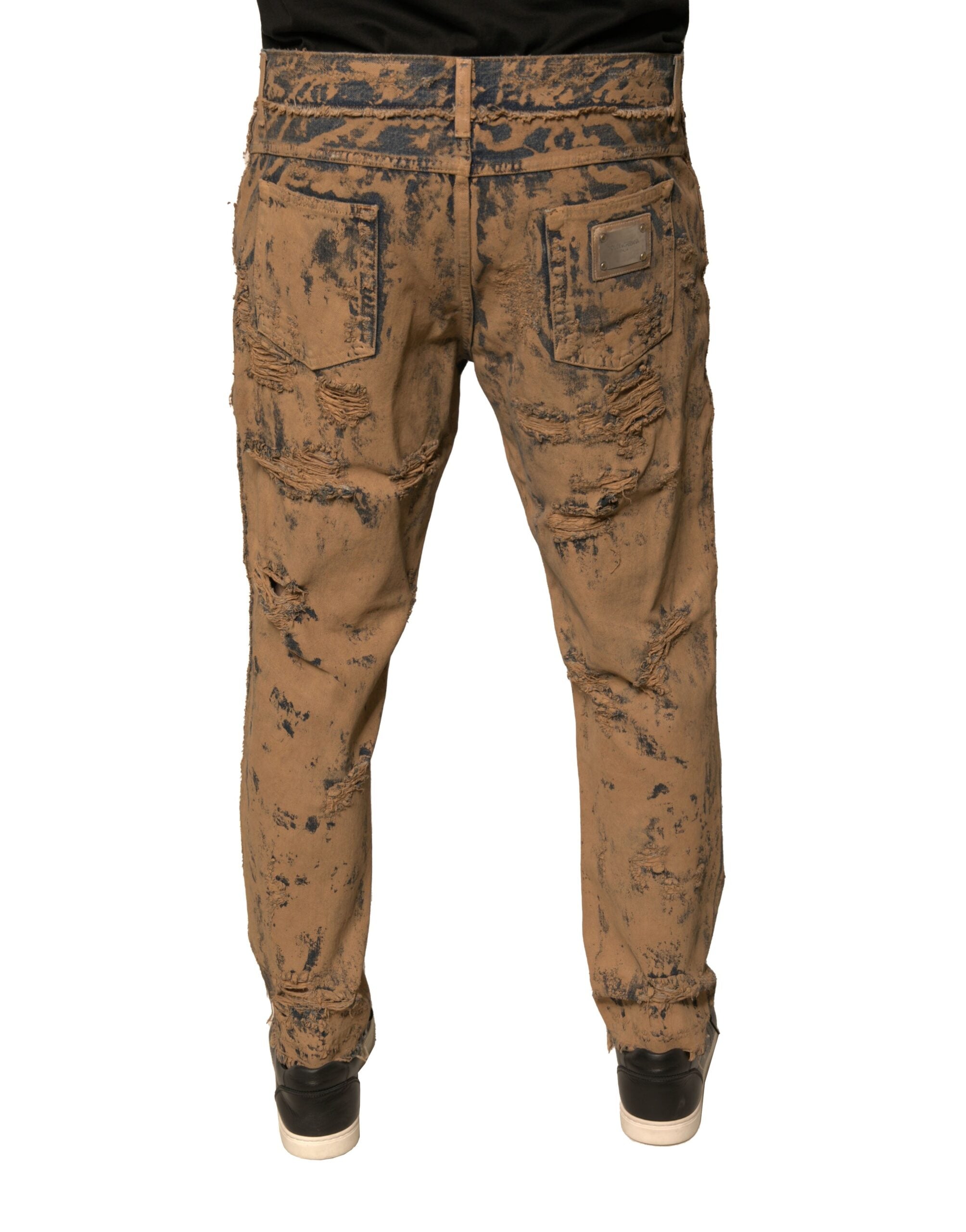 Dolce & Gabbana Brown tattered cotton skinny denim jeans-4