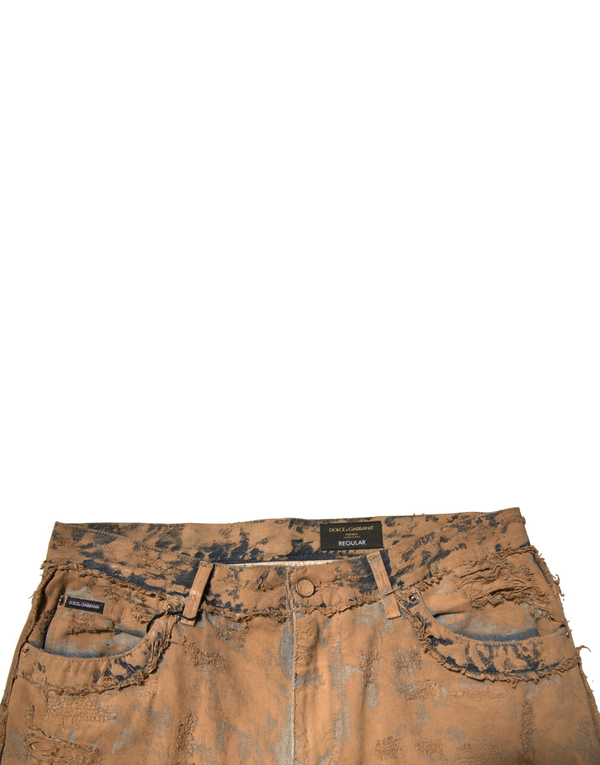 Dolce & Gabbana Brown tattered cotton skinny denim jeans-5