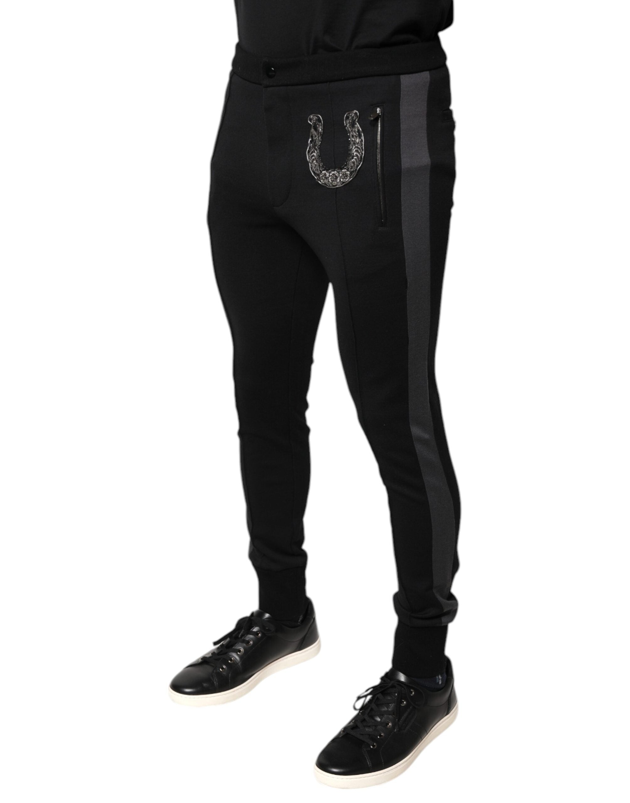 Dolce & Gabbana Schwarze Slim Fit-Hose aus Wolle mit Hufeisenverzierung-3