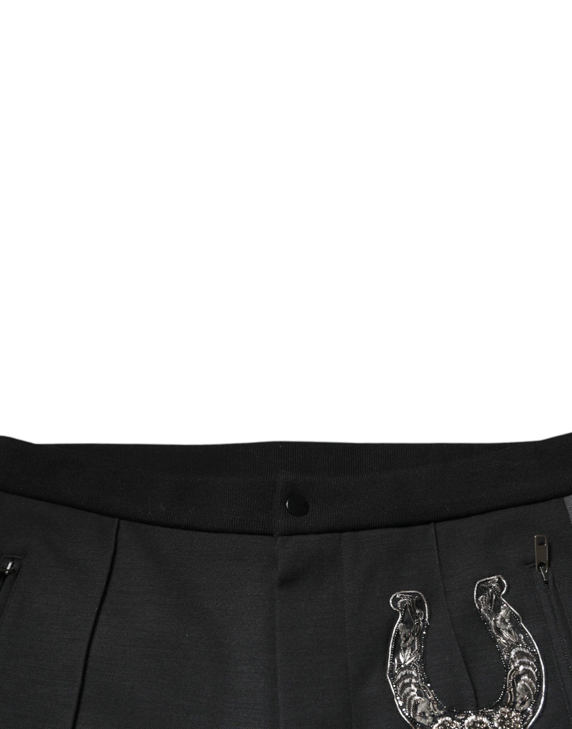 Dolce & Gabbana Schwarze Slim Fit-Hose aus Wolle mit Hufeisenverzierung-5