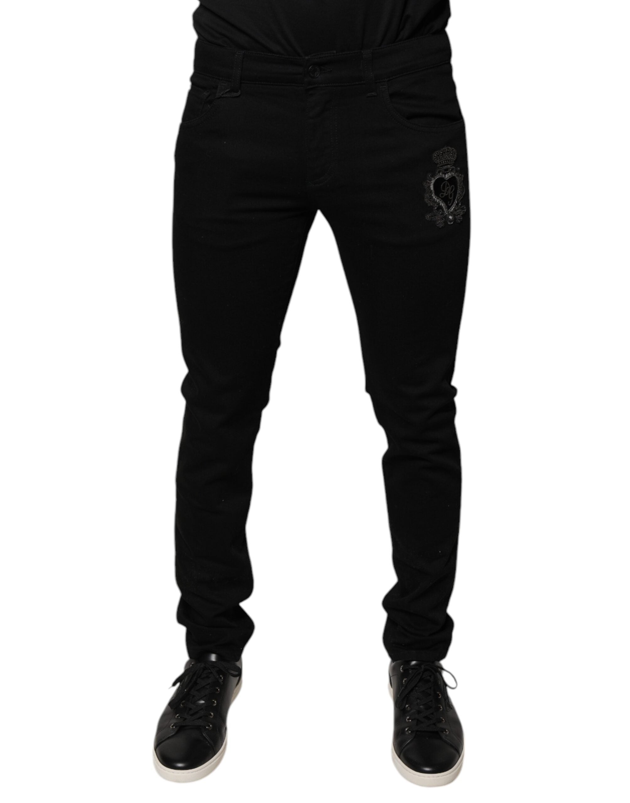 Dolce & Gabbana Black DG Crown Logo Cotton Skinny Denim Jeans-2