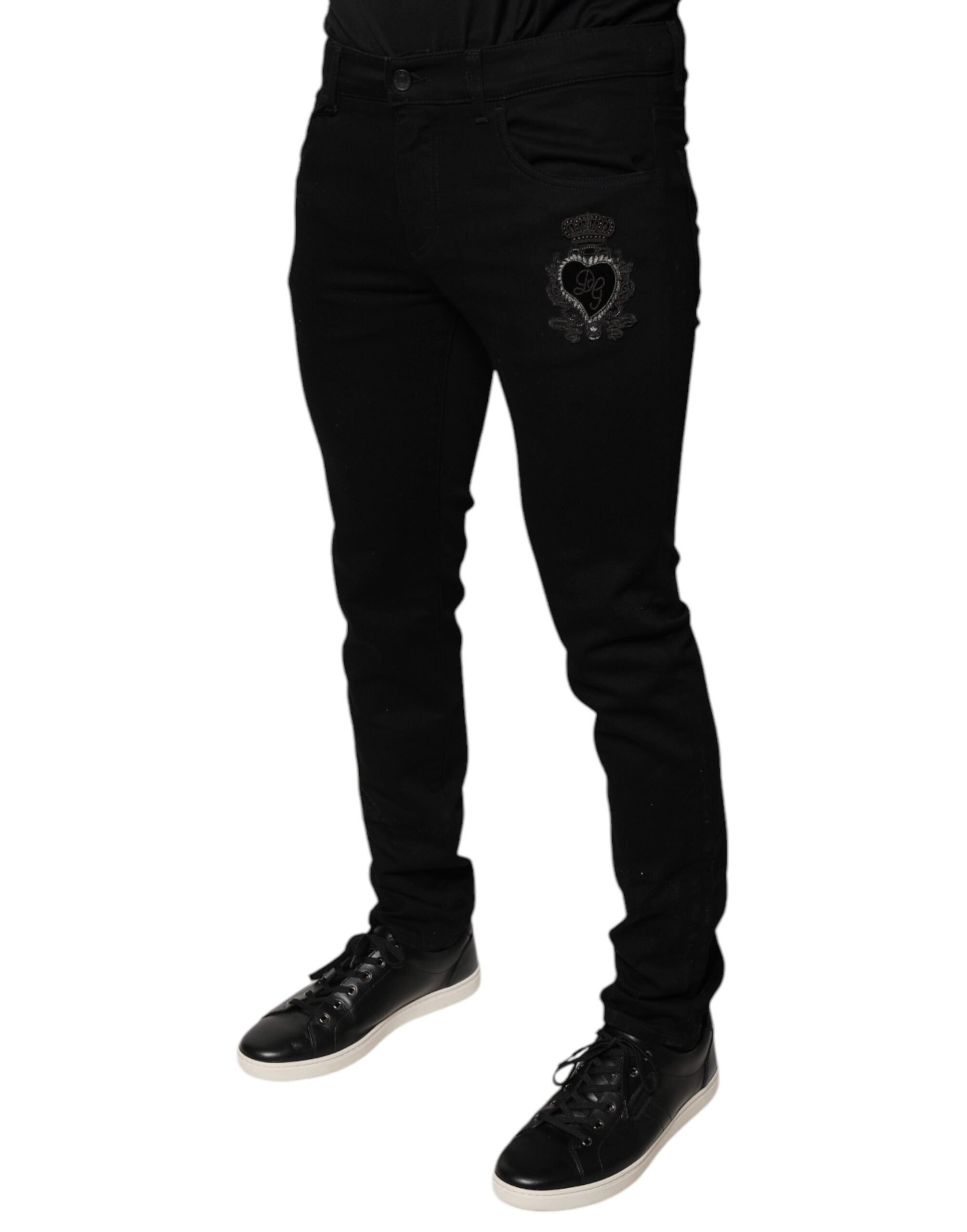 Dolce & Gabbana Black DG Crown Logo Cotton Skinny Denim Jeans-3