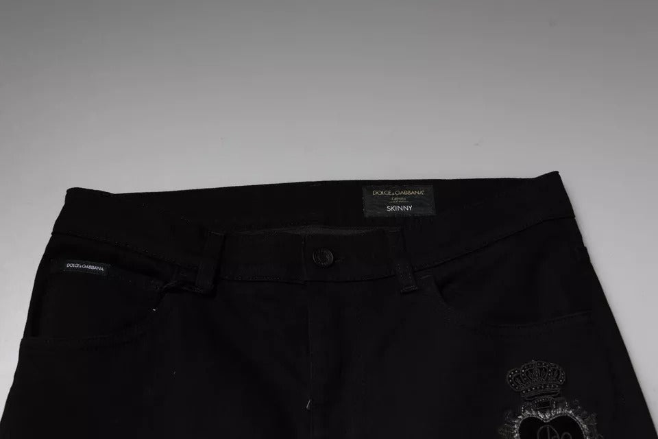 Dolce & Gabbana Black DG Crown Logo Cotton Skinny Denim Jeans-5