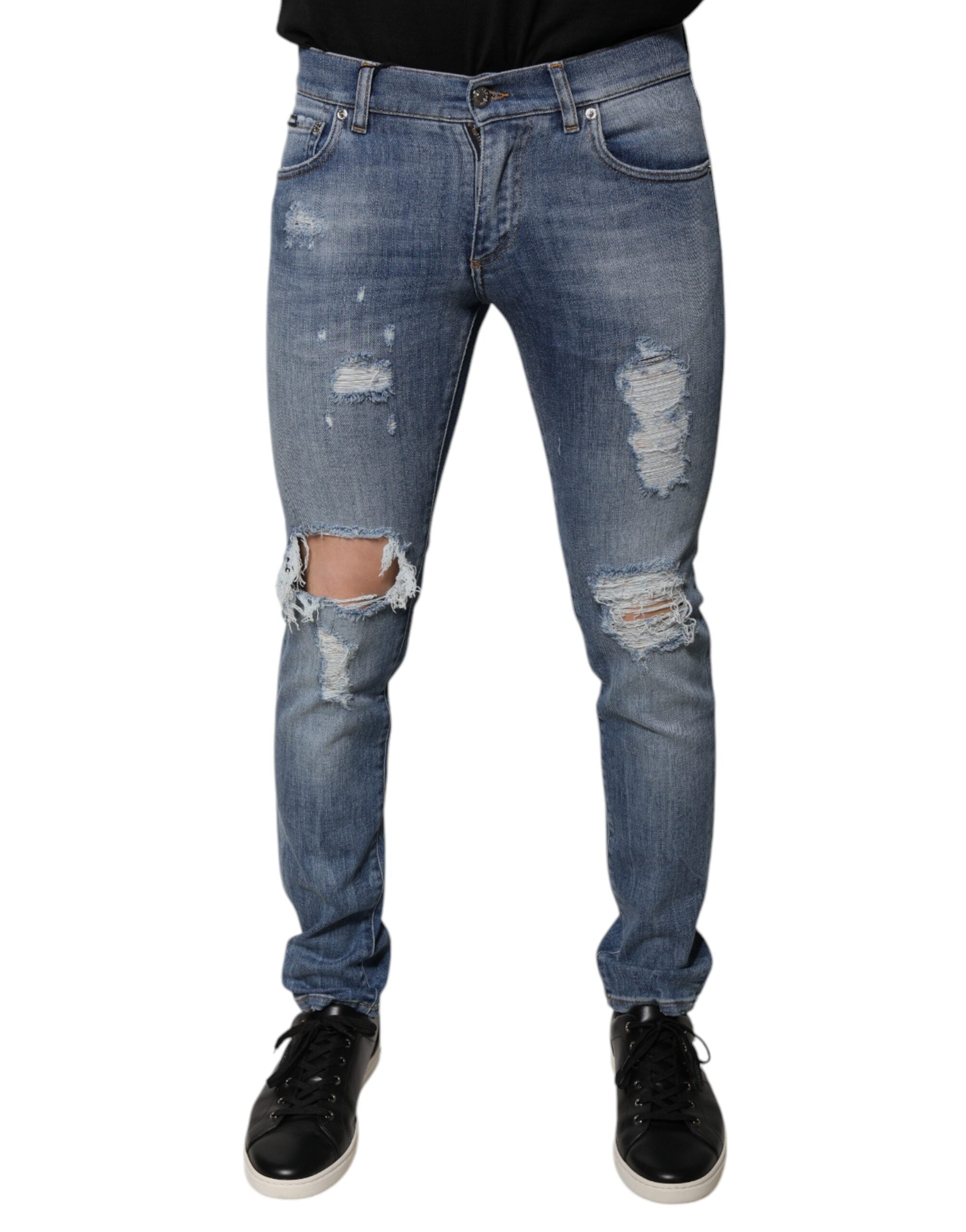 Dolce & Gabbana Blue Distressed Cotton Stretch Denim Jeans