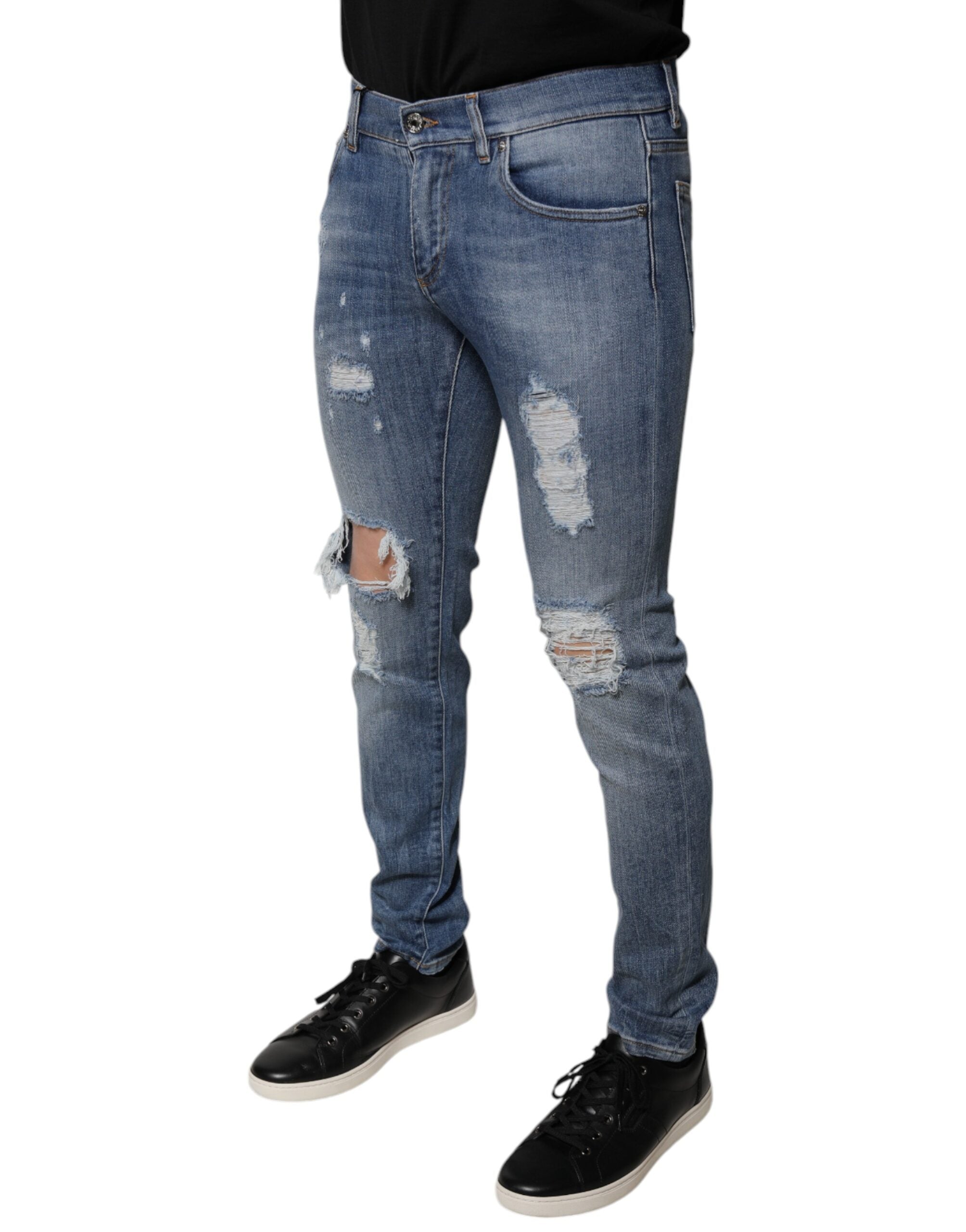Dolce & Gabbana Blue Distressed Cotton Stretch Denim Jeans-3