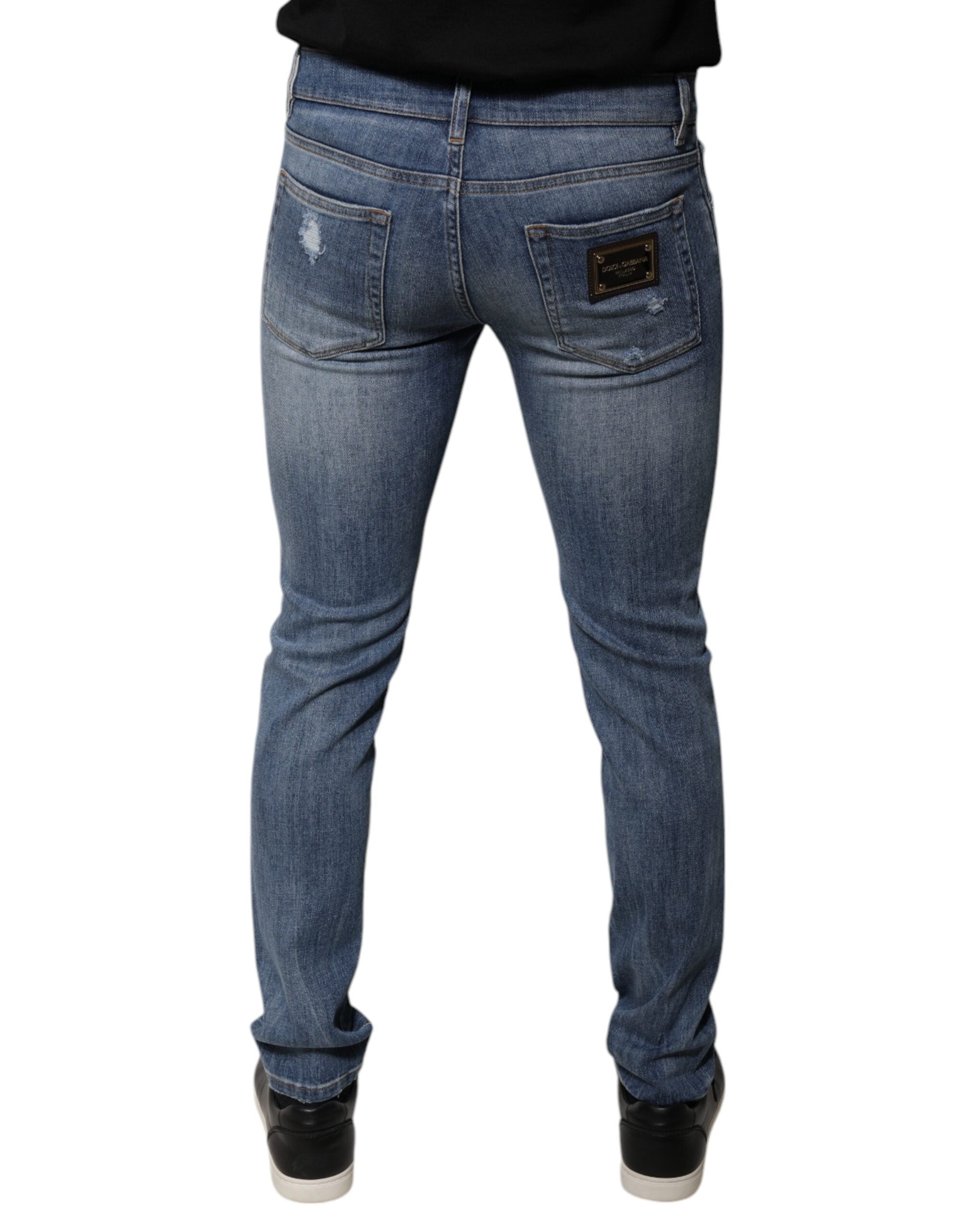 Dolce & Gabbana Blue Distressed Cotton Stretch Denim Jeans-4