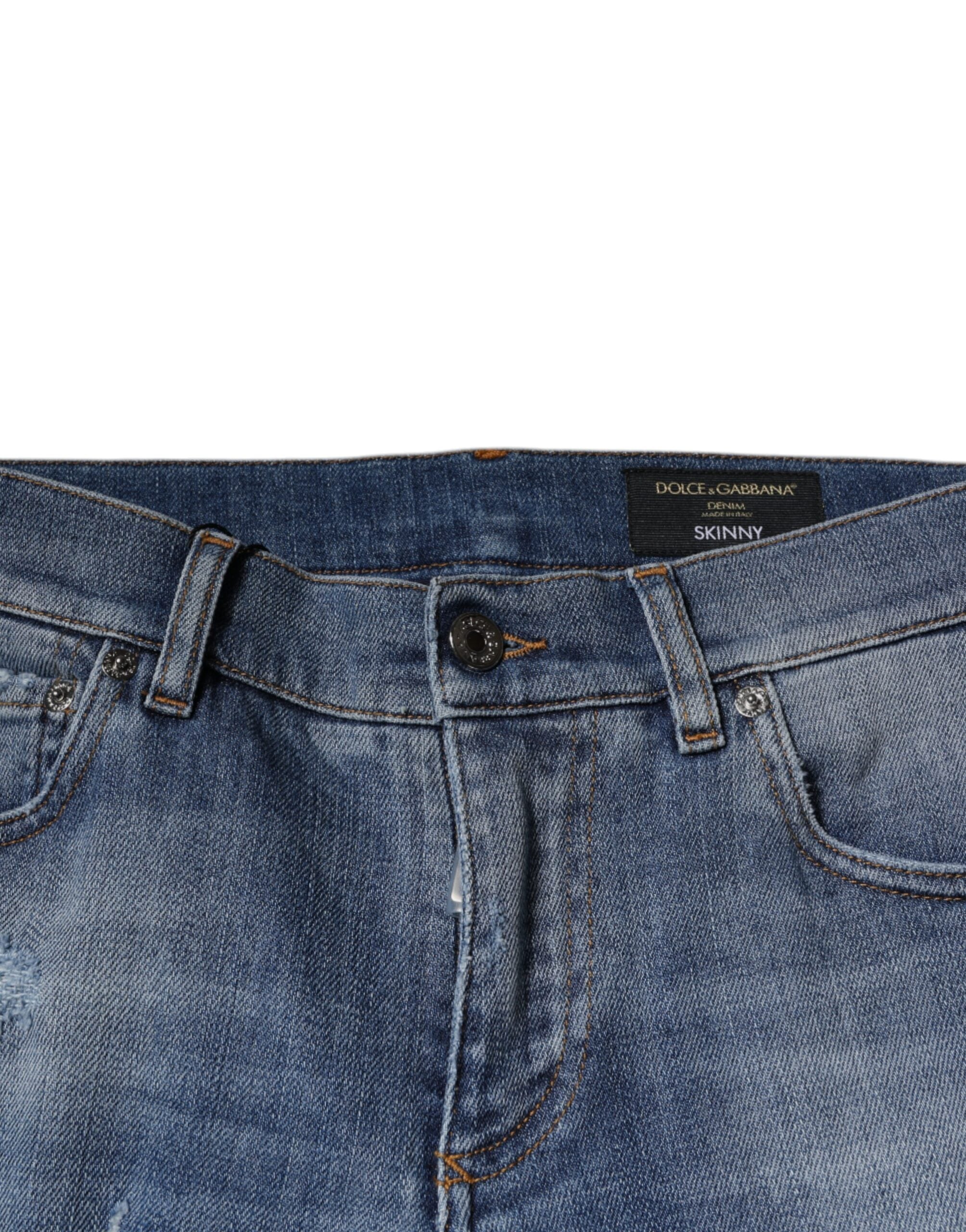 Dolce & Gabbana Blue Distressed Cotton Stretch Denim Jeans-5