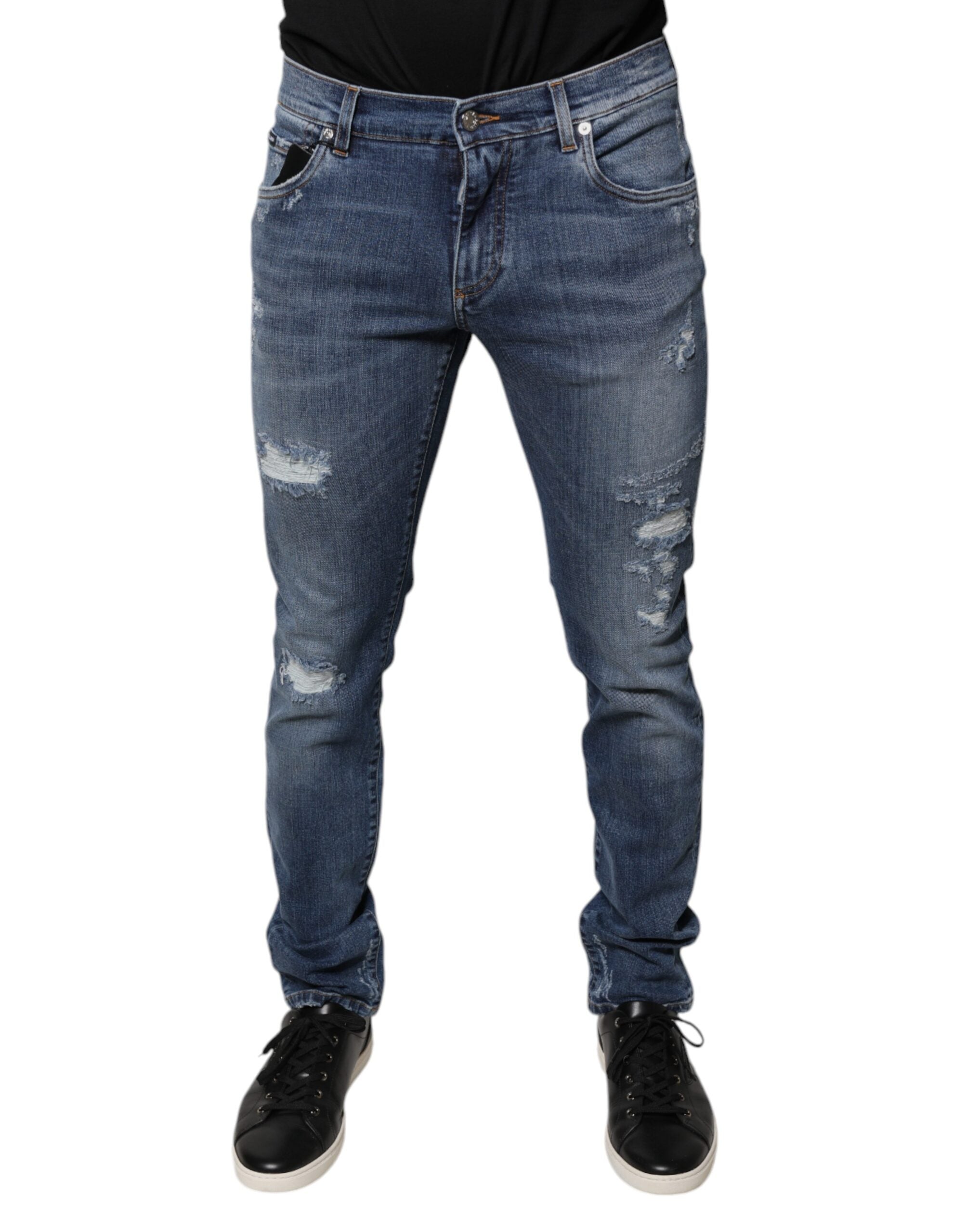 Dolce & Gabbana Blue Distressed Cotton Stretch Denim Jeans-2