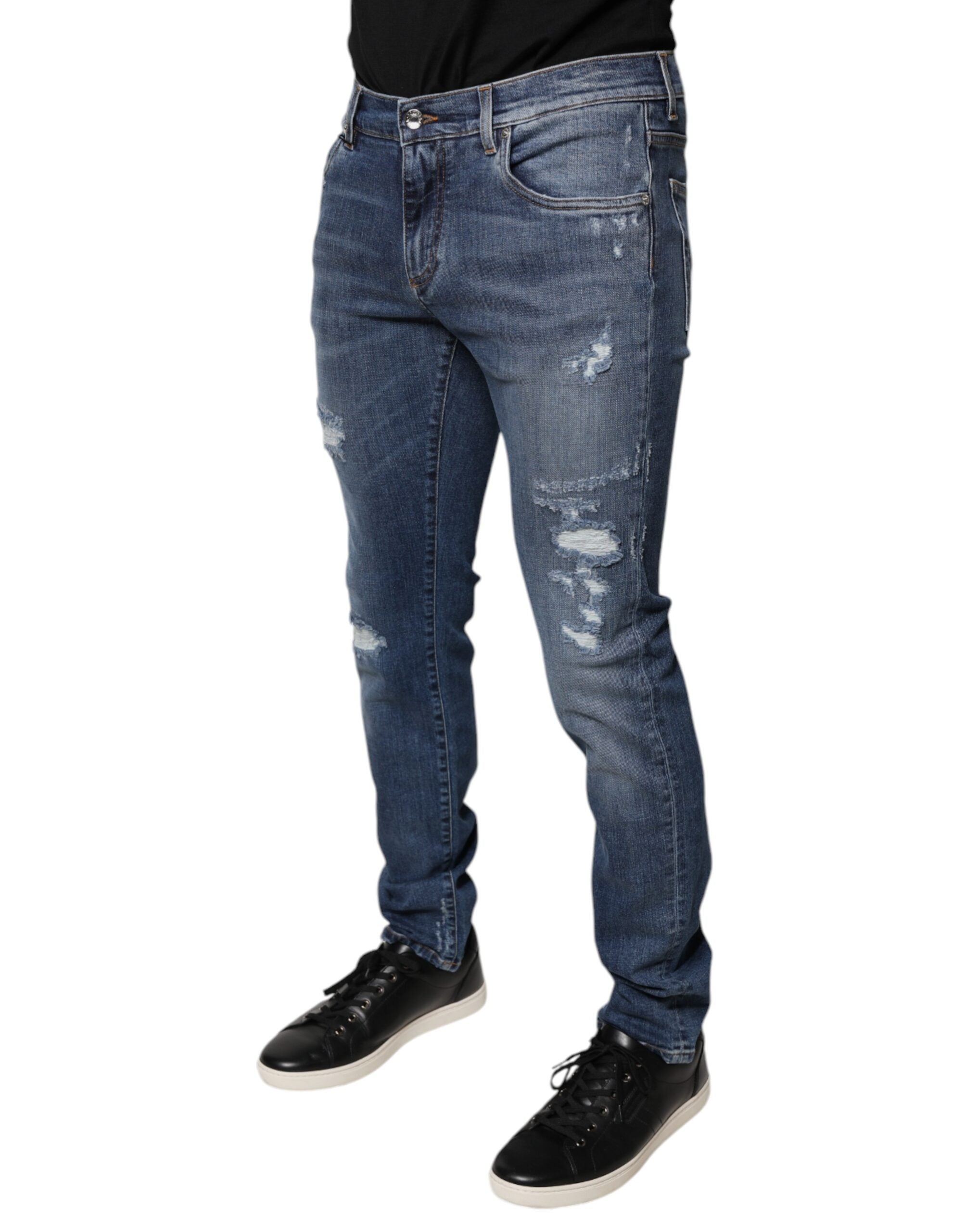 Dolce & Gabbana Blue Distressed Cotton Stretch Denim Jeans-3