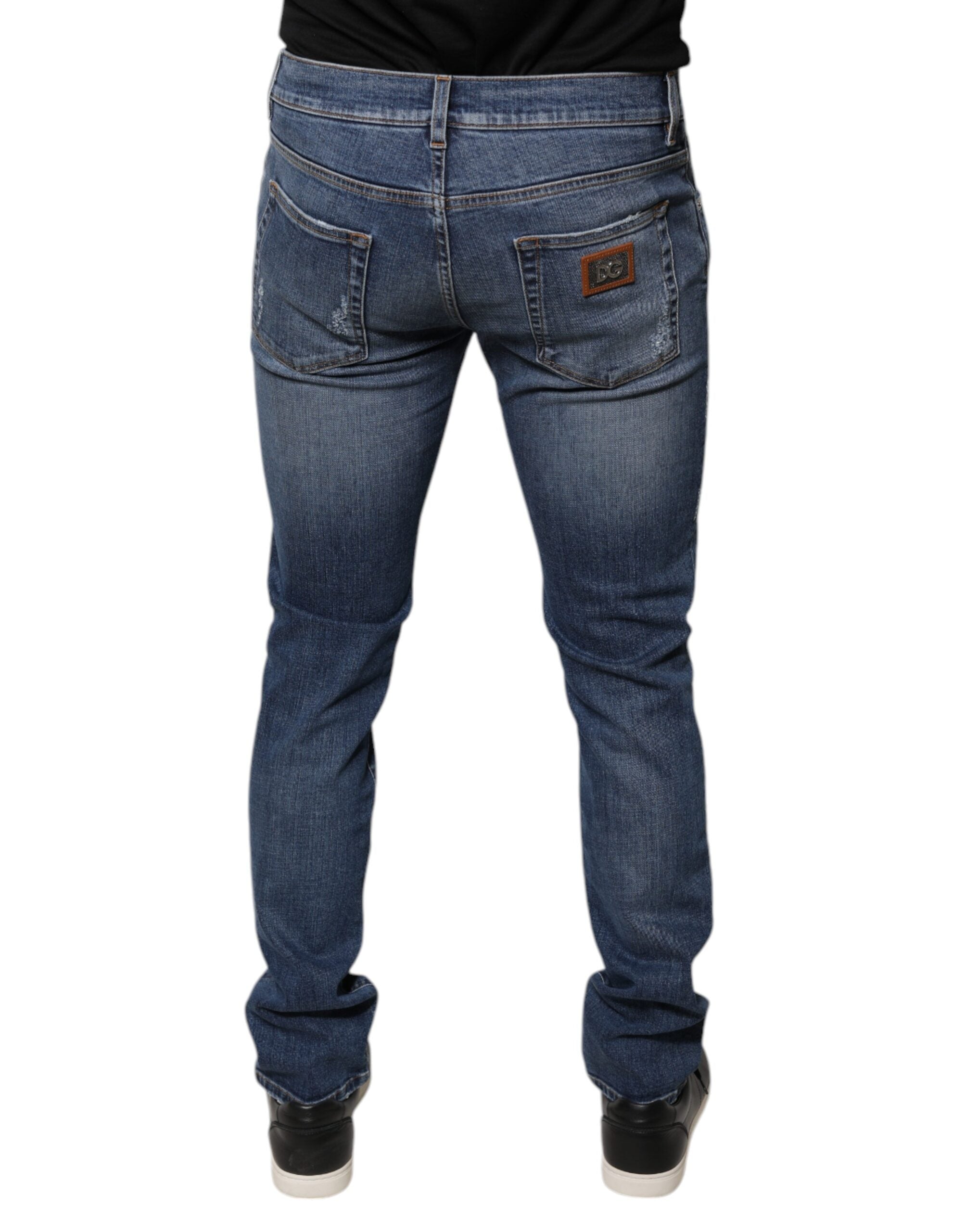 Dolce & Gabbana Blue Distressed Cotton Stretch Denim Jeans-4