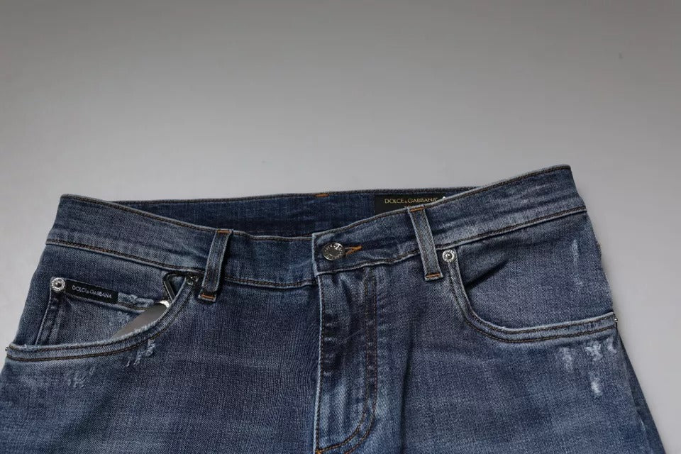 Dolce & Gabbana Blue Distressed Cotton Stretch Denim Jeans-5