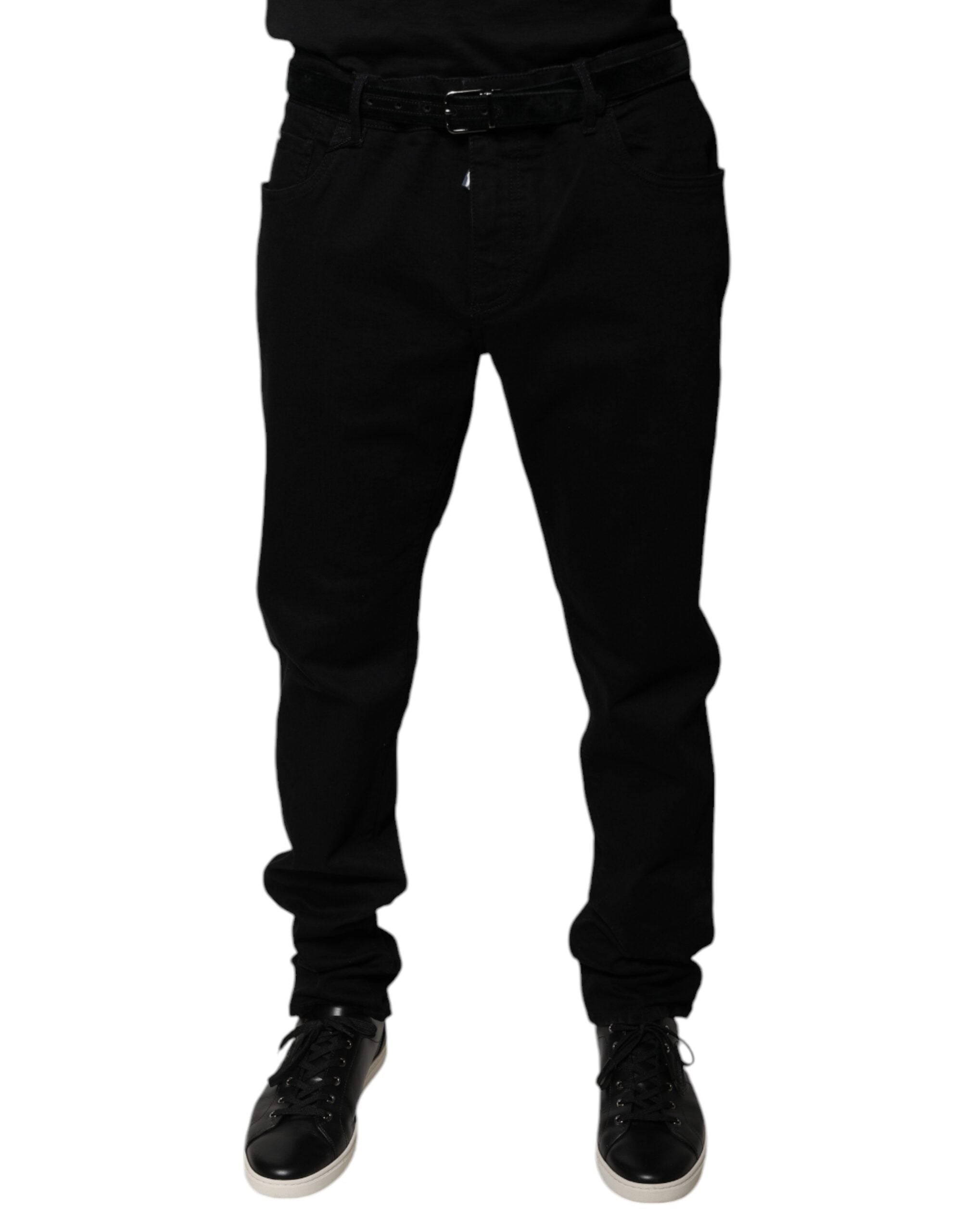 Vaqueros ajustados de algodón elástico con logotipo negro de Dolce & Gabbana-2