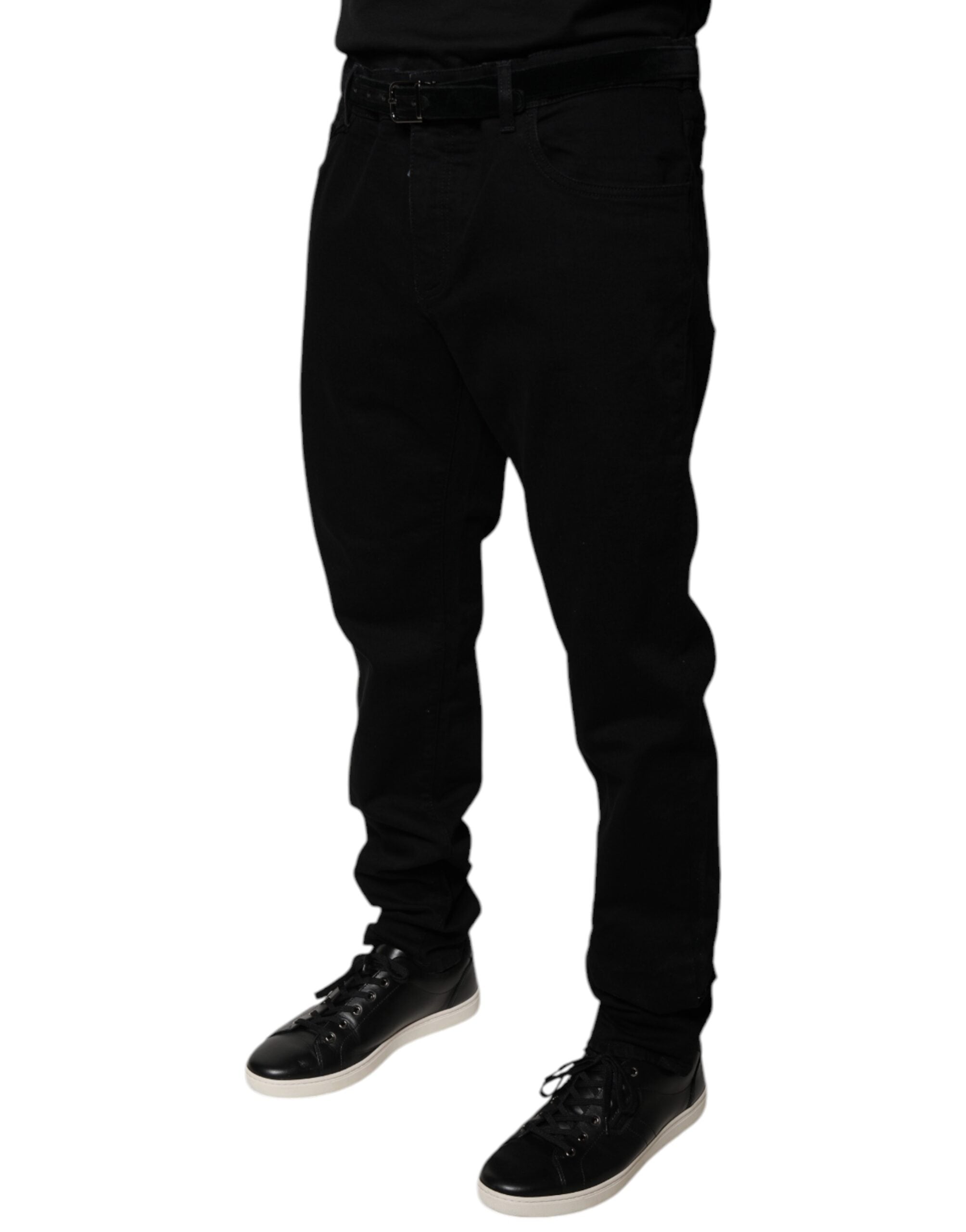 Vaqueros ajustados de algodón elástico con logotipo negro de Dolce & Gabbana-3