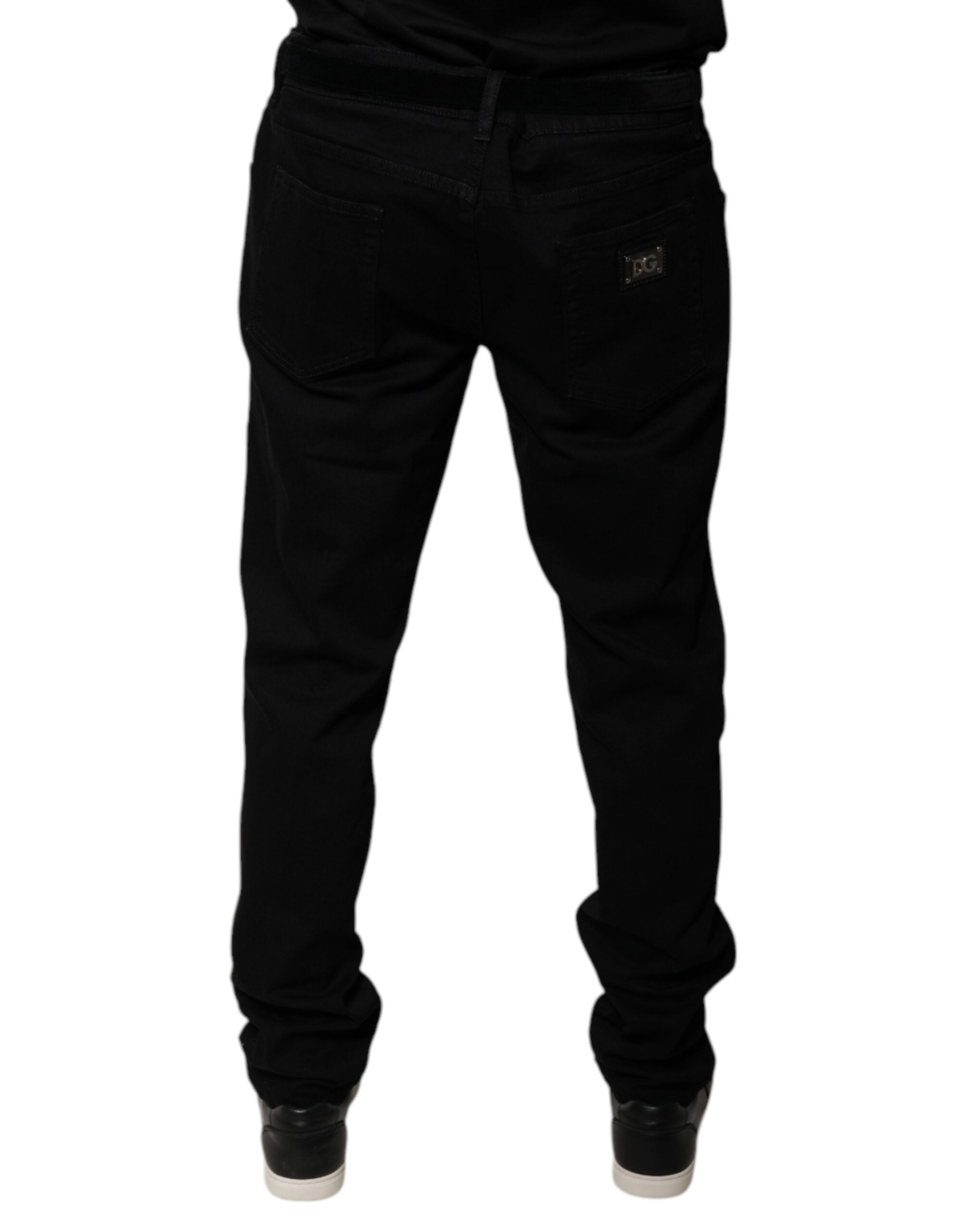 Vaqueros ajustados de algodón elástico con logotipo negro de Dolce & Gabbana-4