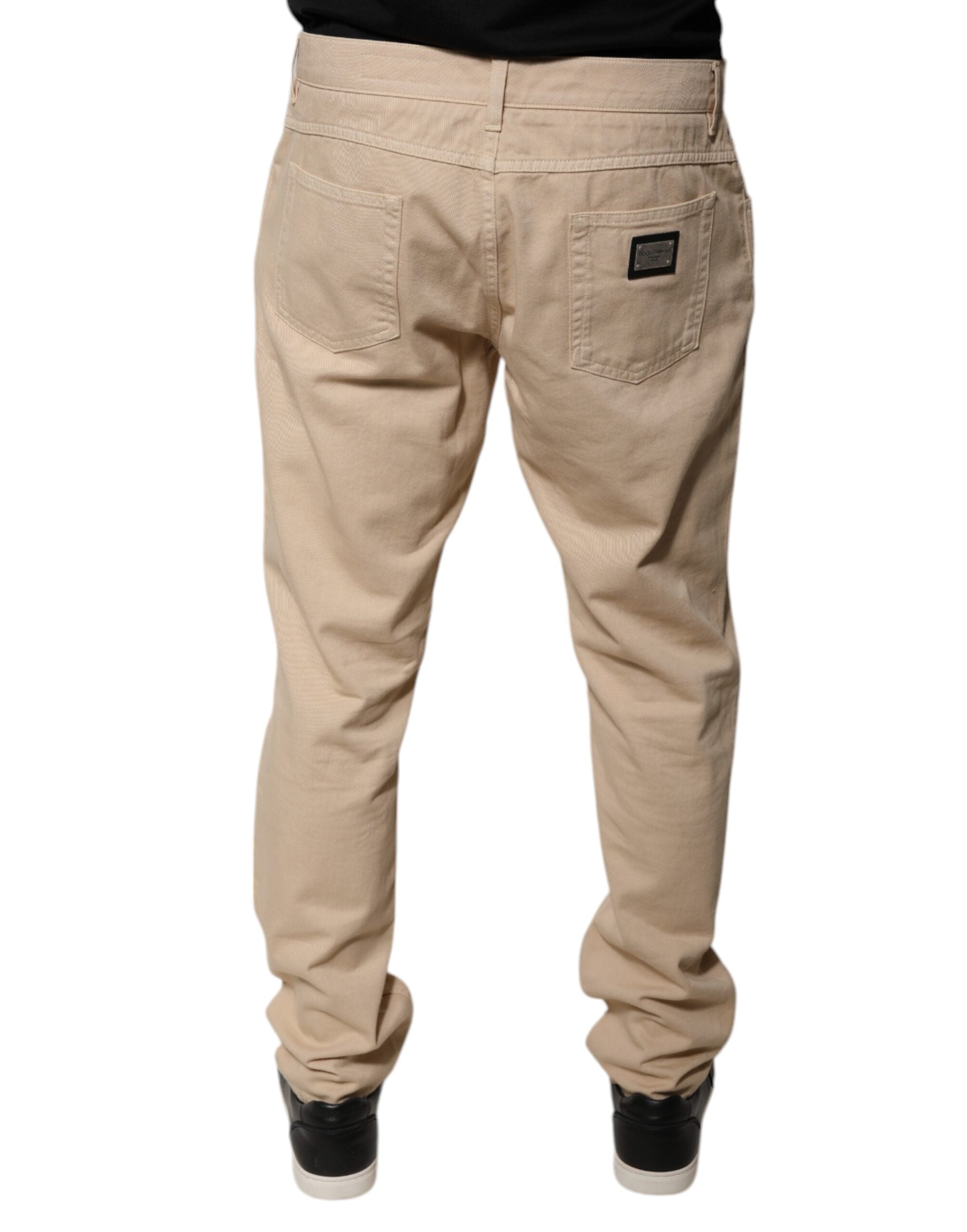 Vaqueros ajustados de talle medio de algodón beige de Dolce & Gabbana-4