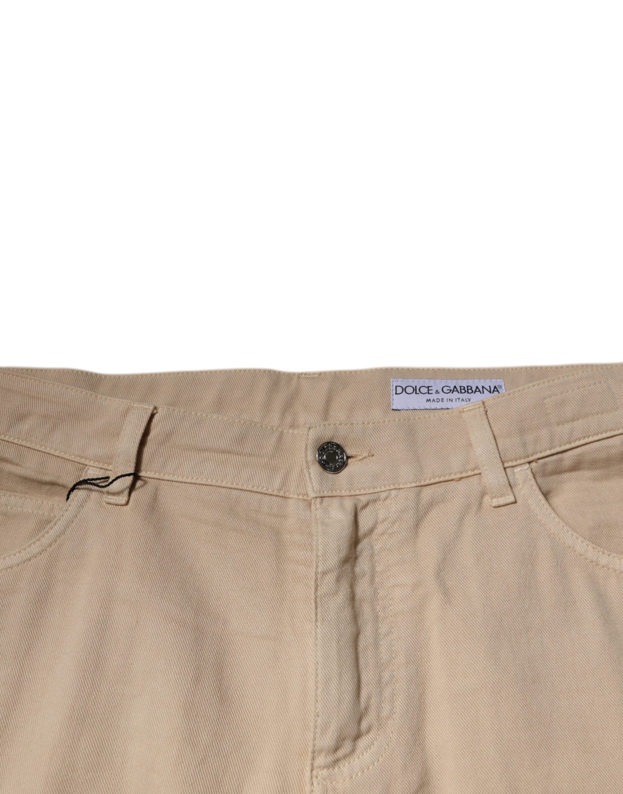 Vaqueros ajustados de talle medio de algodón beige de Dolce & Gabbana-5