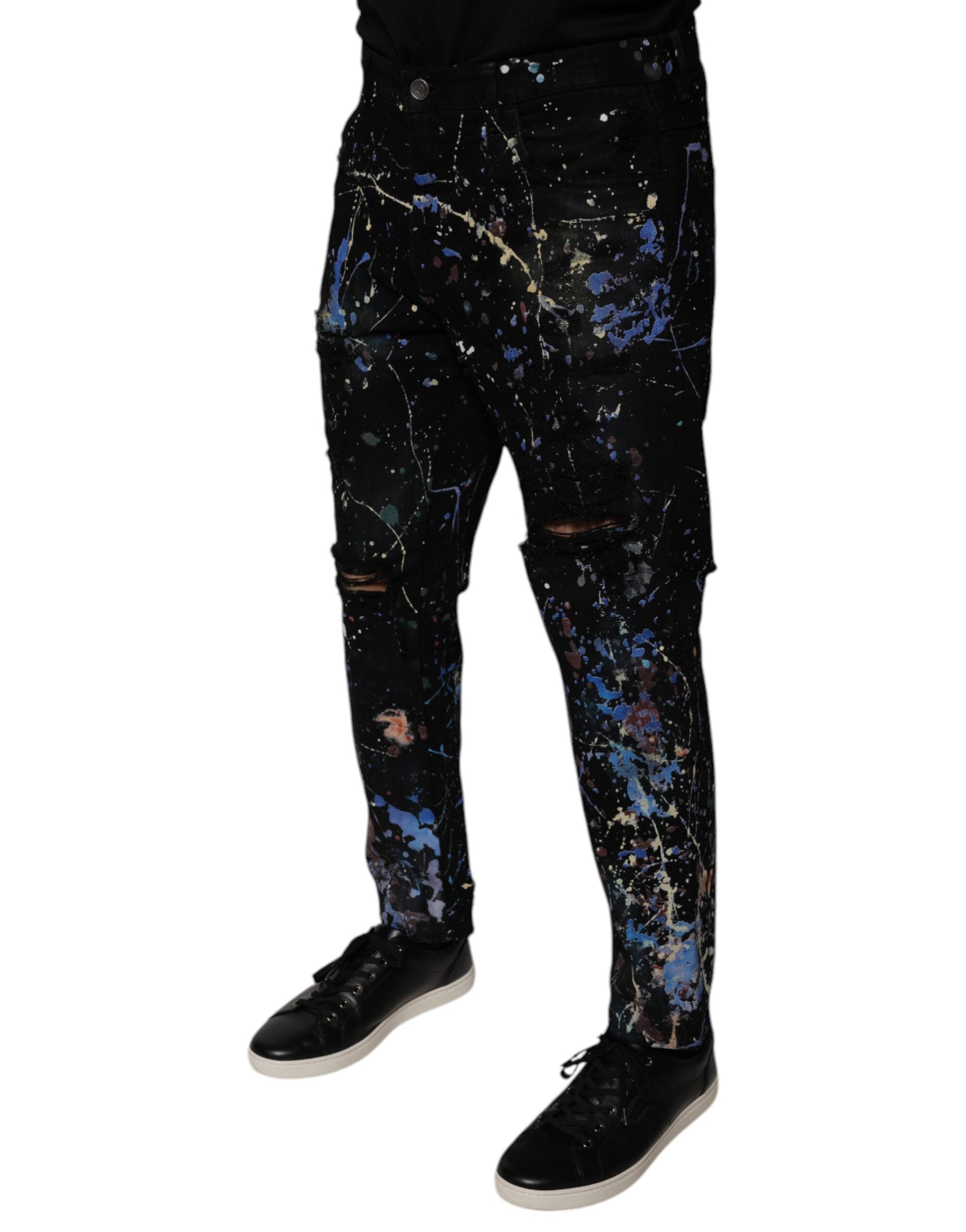 Dolce & Gabbana Black Color Splash Cotton Skinny Denim Jeans-3