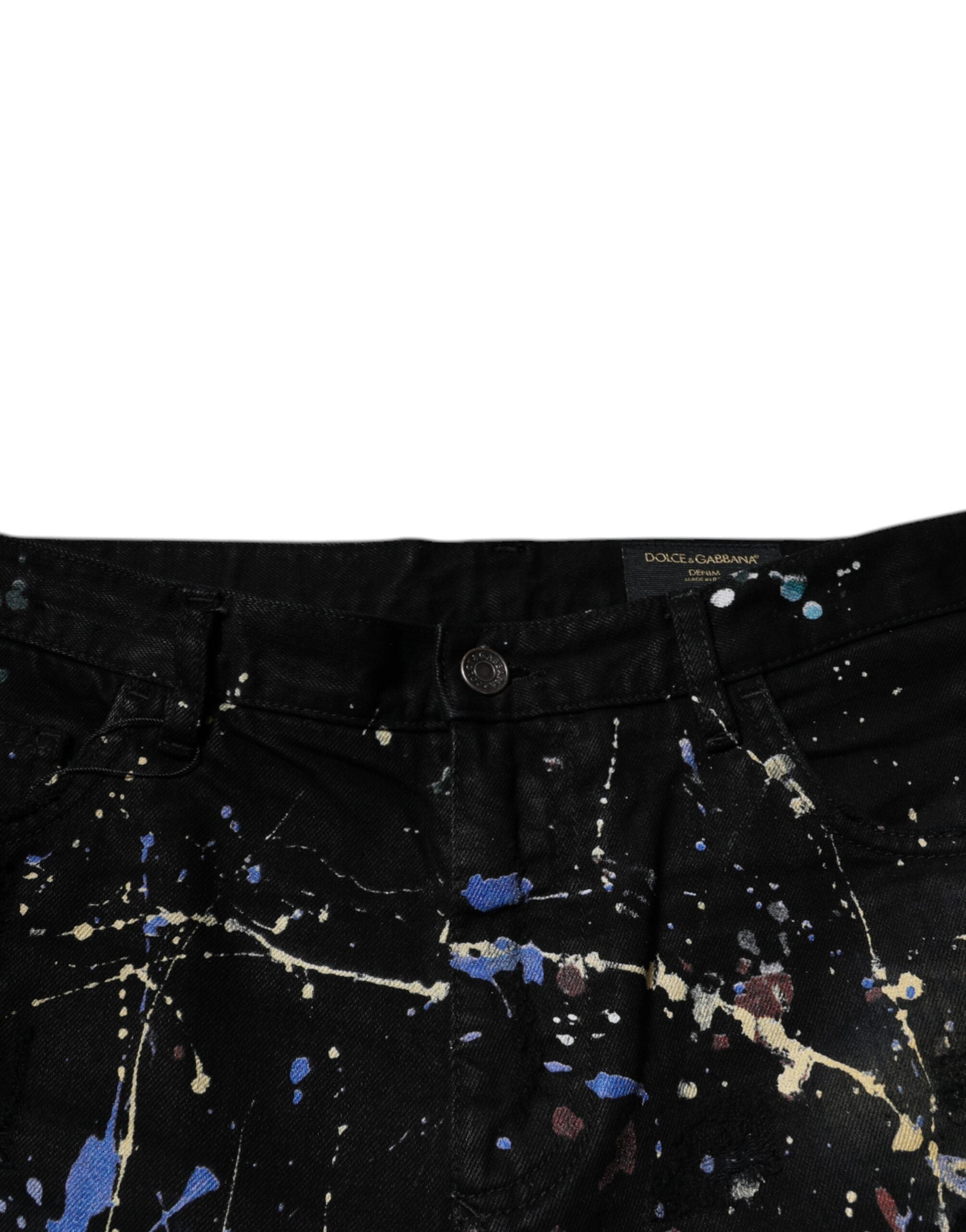 Dolce & Gabbana Black Color Splash Cotton Skinny Denim Jeans-5