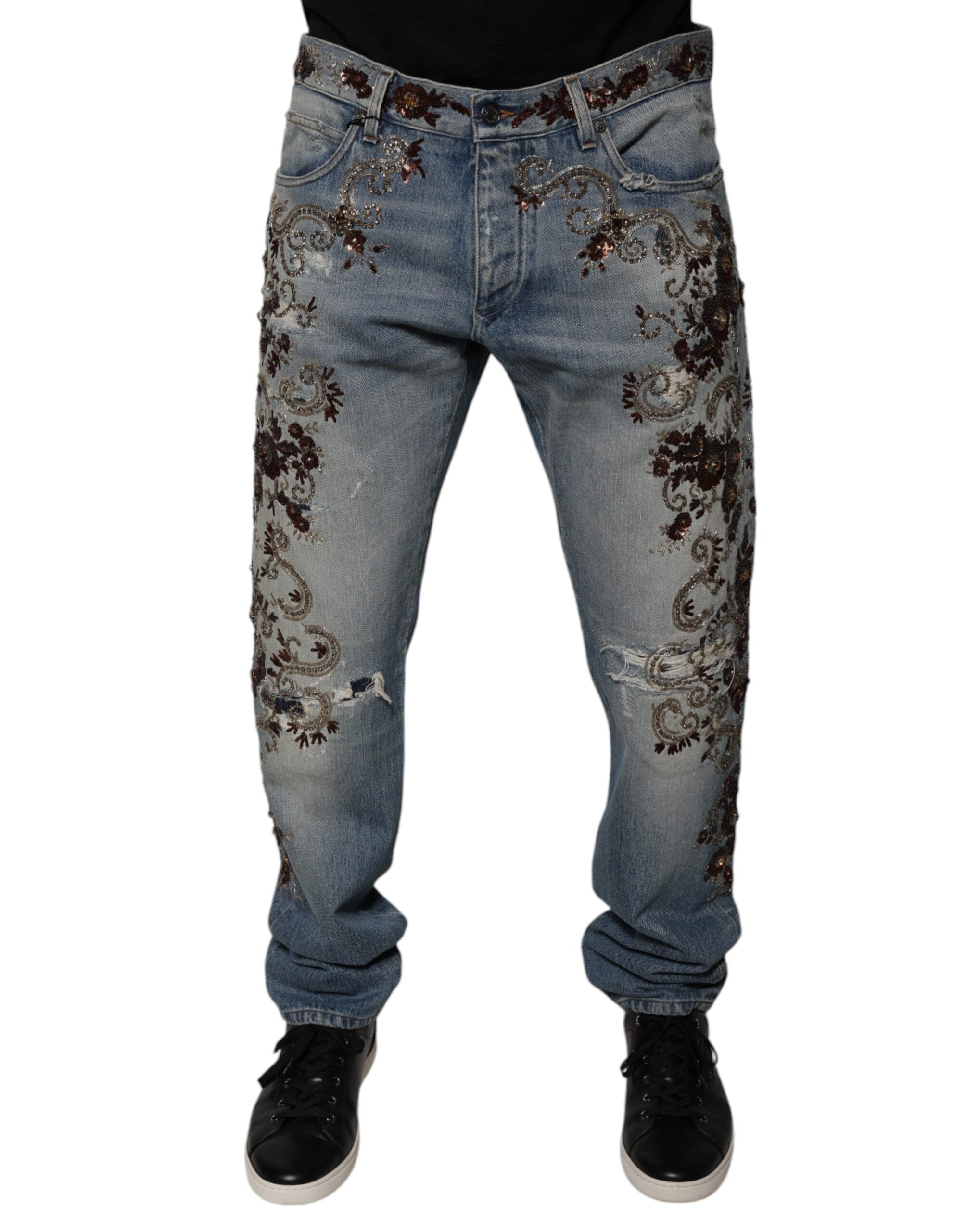 Dolce & Gabbana Hellblaue bestickte Skinny Denim Jeans-2