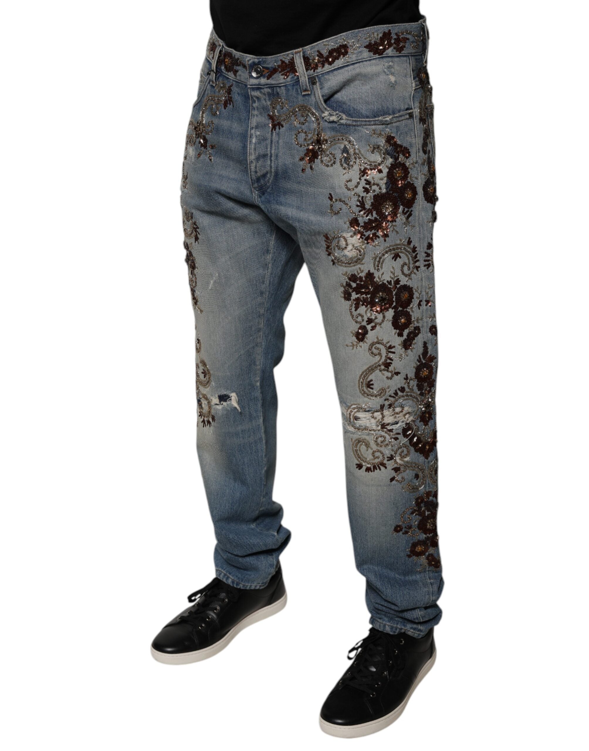 Dolce & Gabbana Hellblaue bestickte Skinny Denim Jeans-3