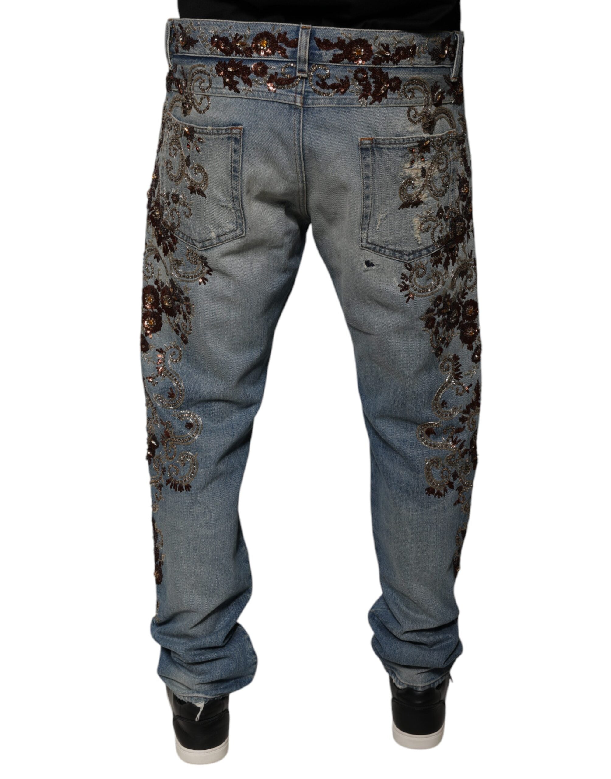 Dolce & Gabbana Hellblaue bestickte Skinny Denim Jeans-4