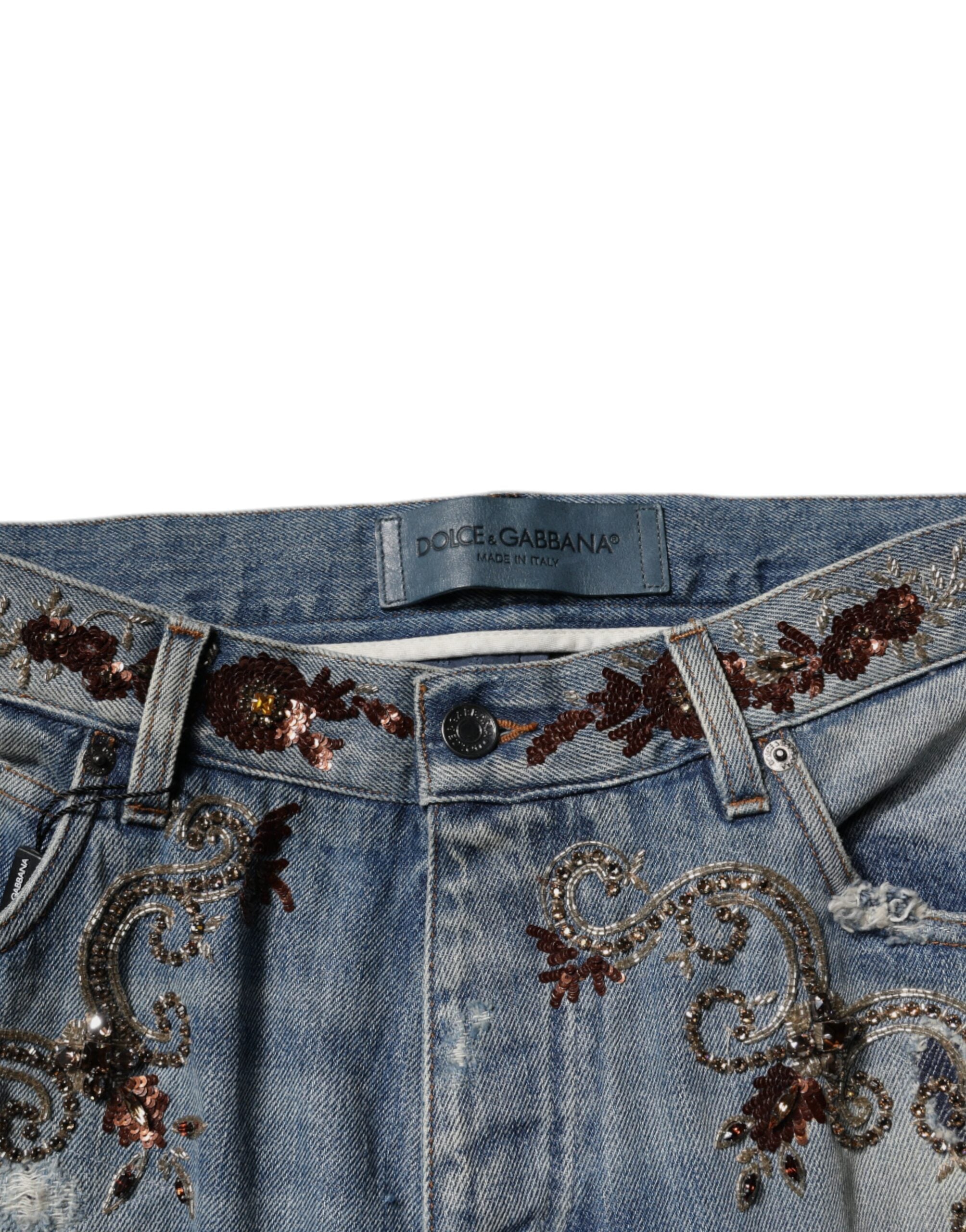 Dolce & Gabbana Hellblaue bestickte Skinny Denim Jeans-5