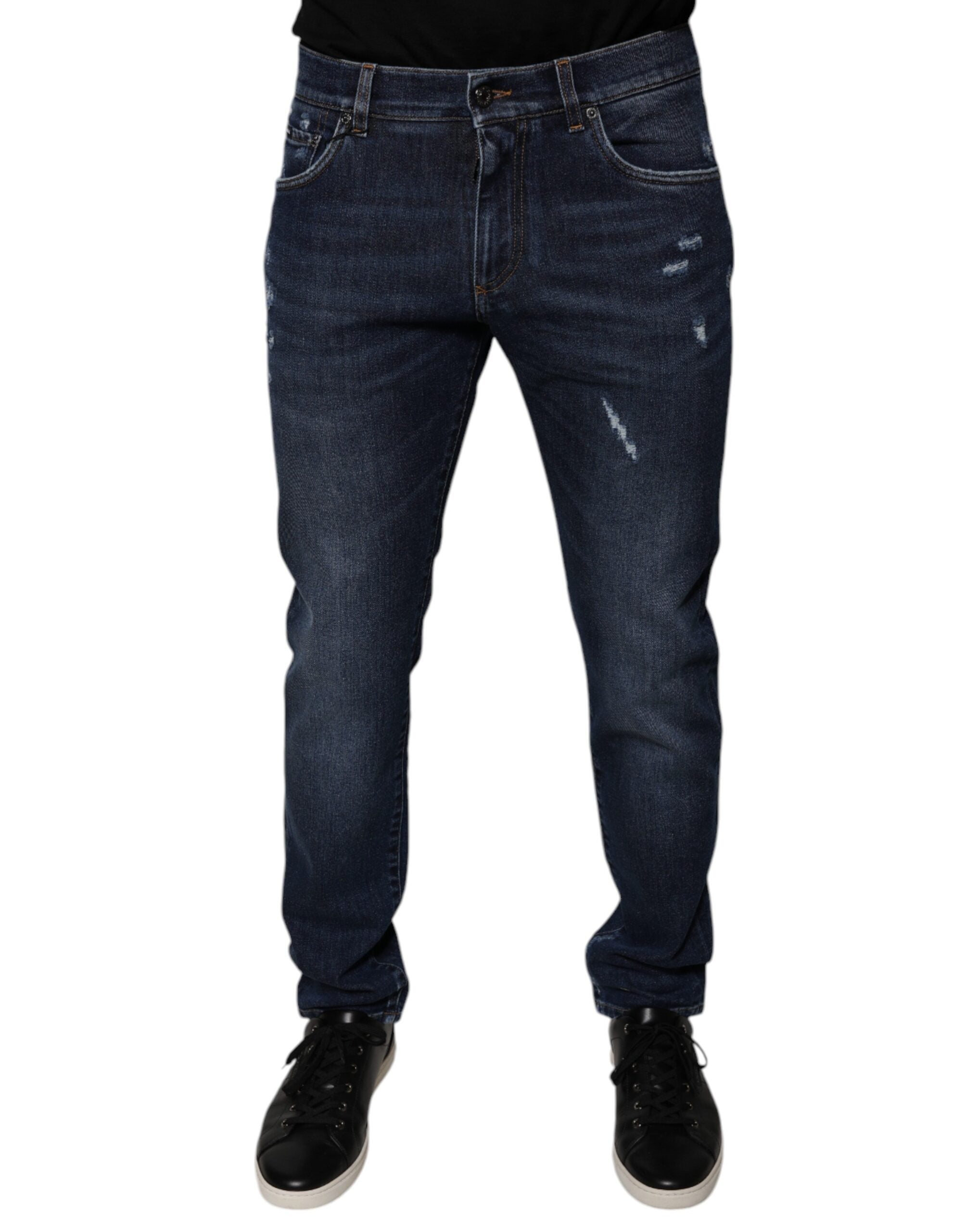 Vaqueros ajustados de algodón con logo azul oscuro de Dolce & Gabbana-2