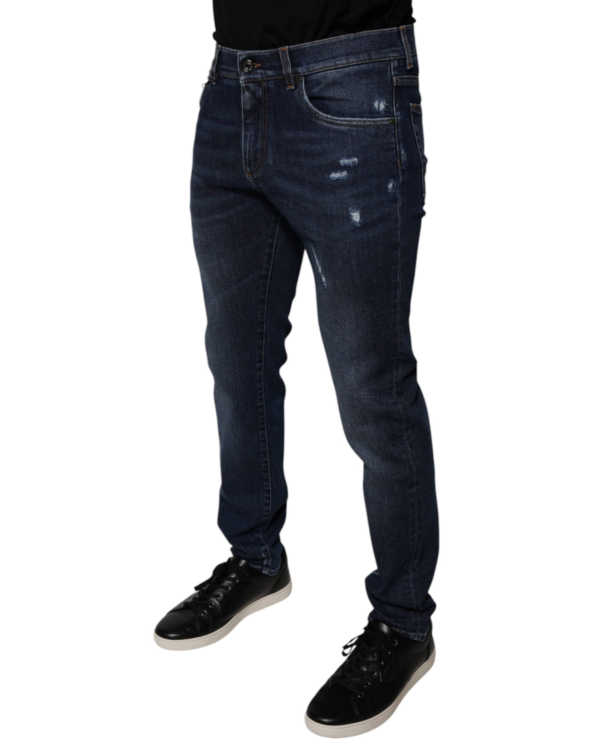 Vaqueros ajustados de algodón con logo azul oscuro de Dolce & Gabbana-3