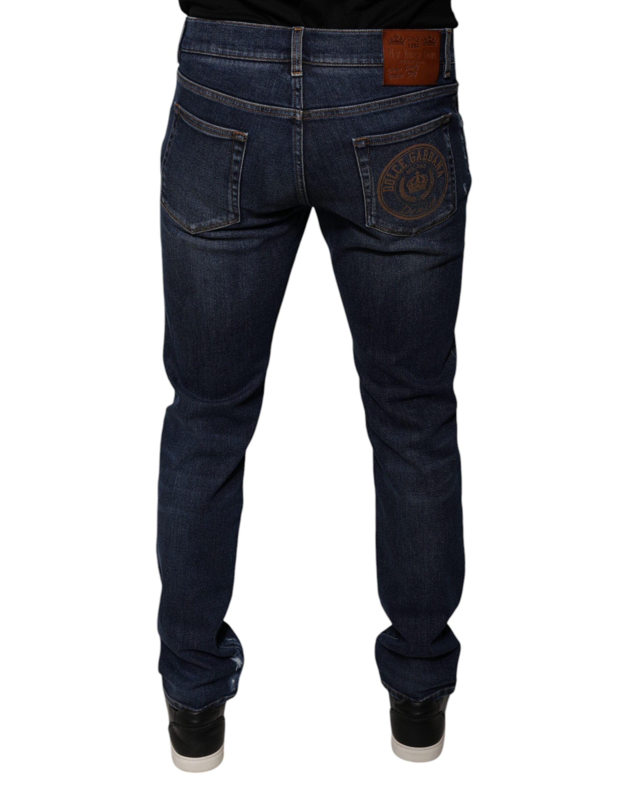 Vaqueros ajustados de algodón con logo azul oscuro de Dolce & Gabbana-4