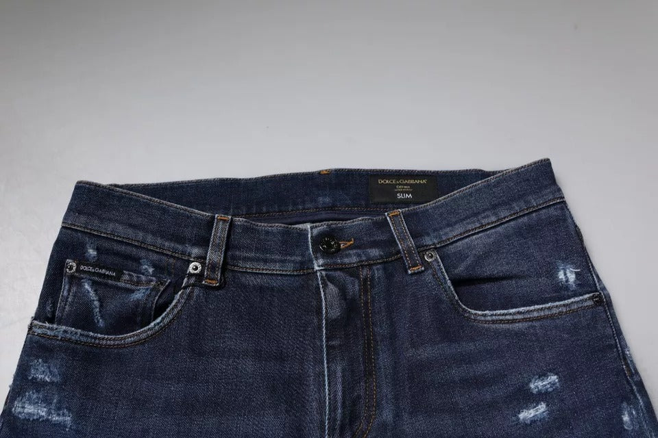 Vaqueros ajustados de algodón con logo azul oscuro de Dolce & Gabbana-5