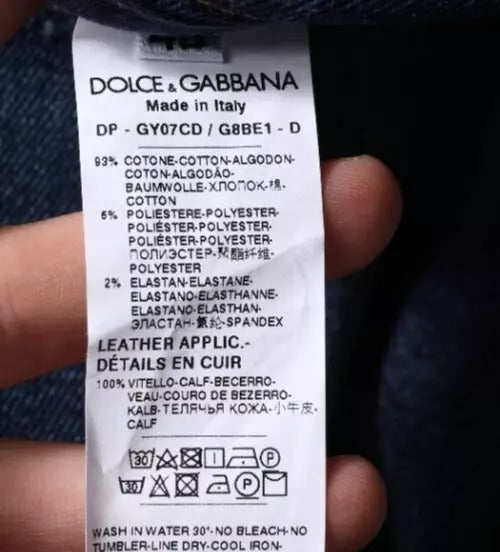 Vaqueros ajustados de algodón con logo azul oscuro de Dolce & Gabbana-6