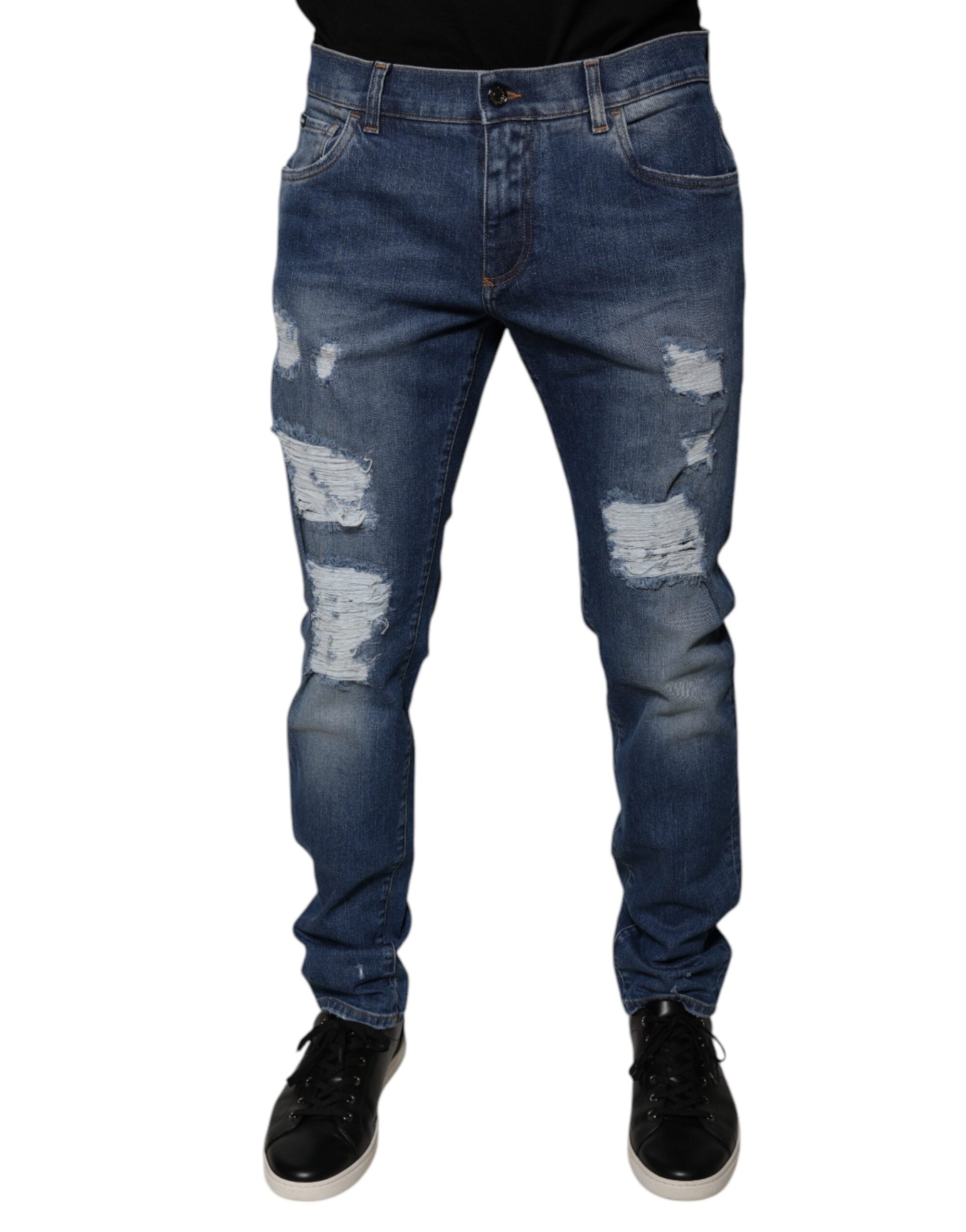Dolce & Gabbana Blue Ripped Skinny Denim Jeans in Cotton