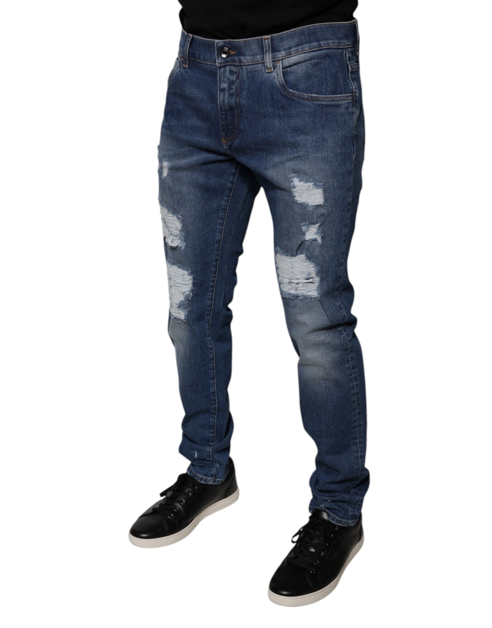 Vaqueros ajustados rotos de algodón azul de Dolce & Gabbana-3