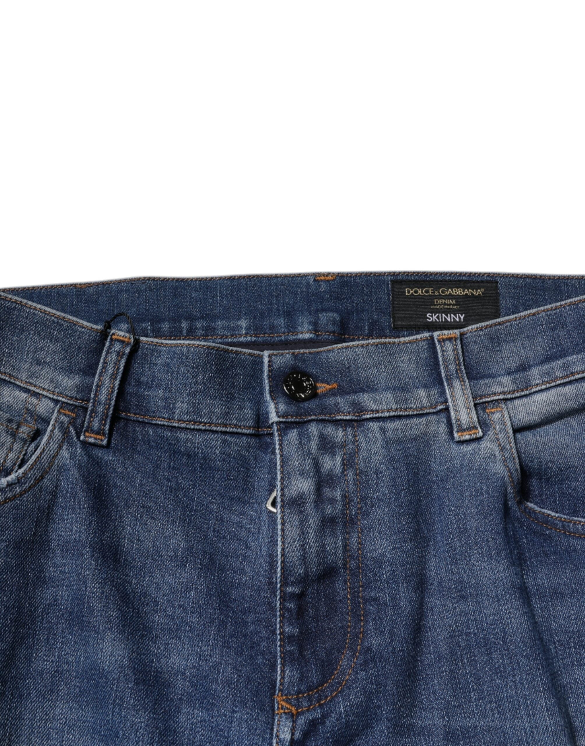 Vaqueros ajustados rotos de algodón azul de Dolce & Gabbana-5