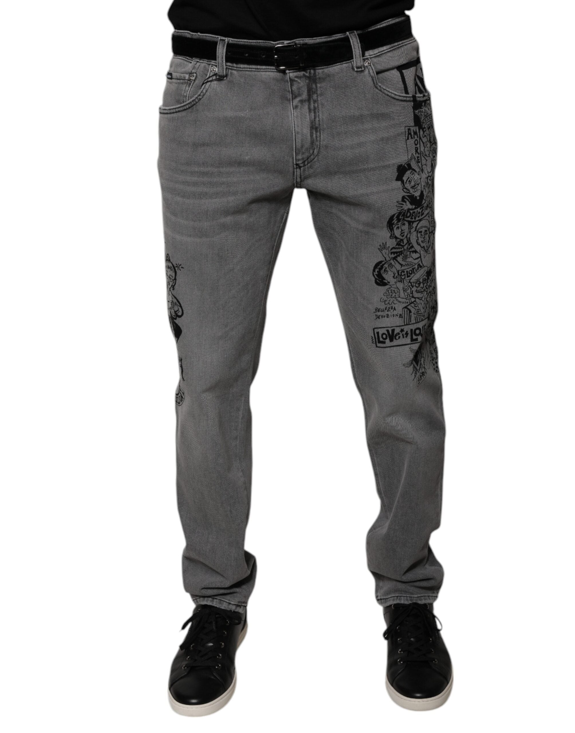 Dolce & Gabbana grey skinny denim jeans with graphic print made of cotton-2