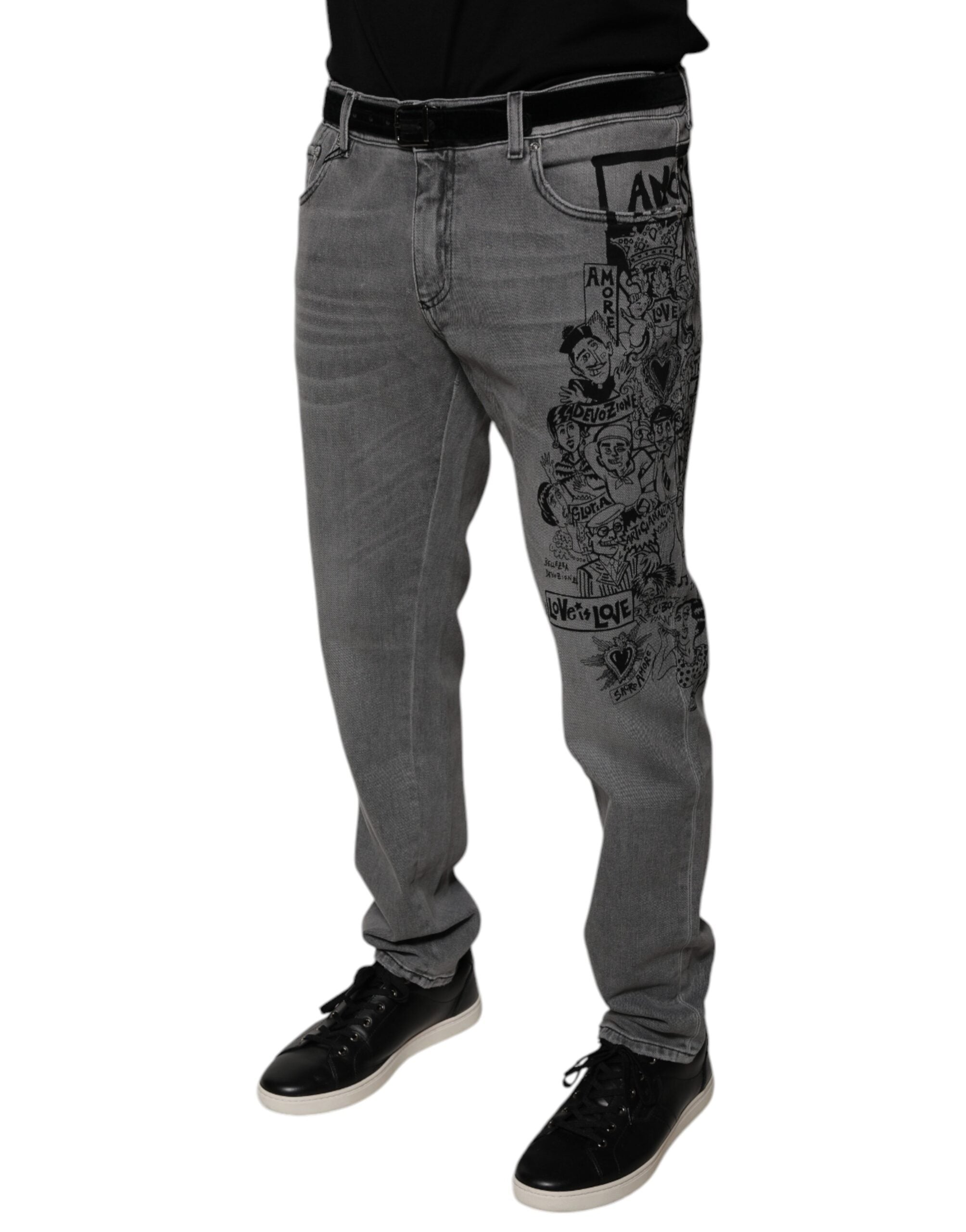 Dolce & Gabbana grey skinny denim jeans with graphic print made of cotton-3