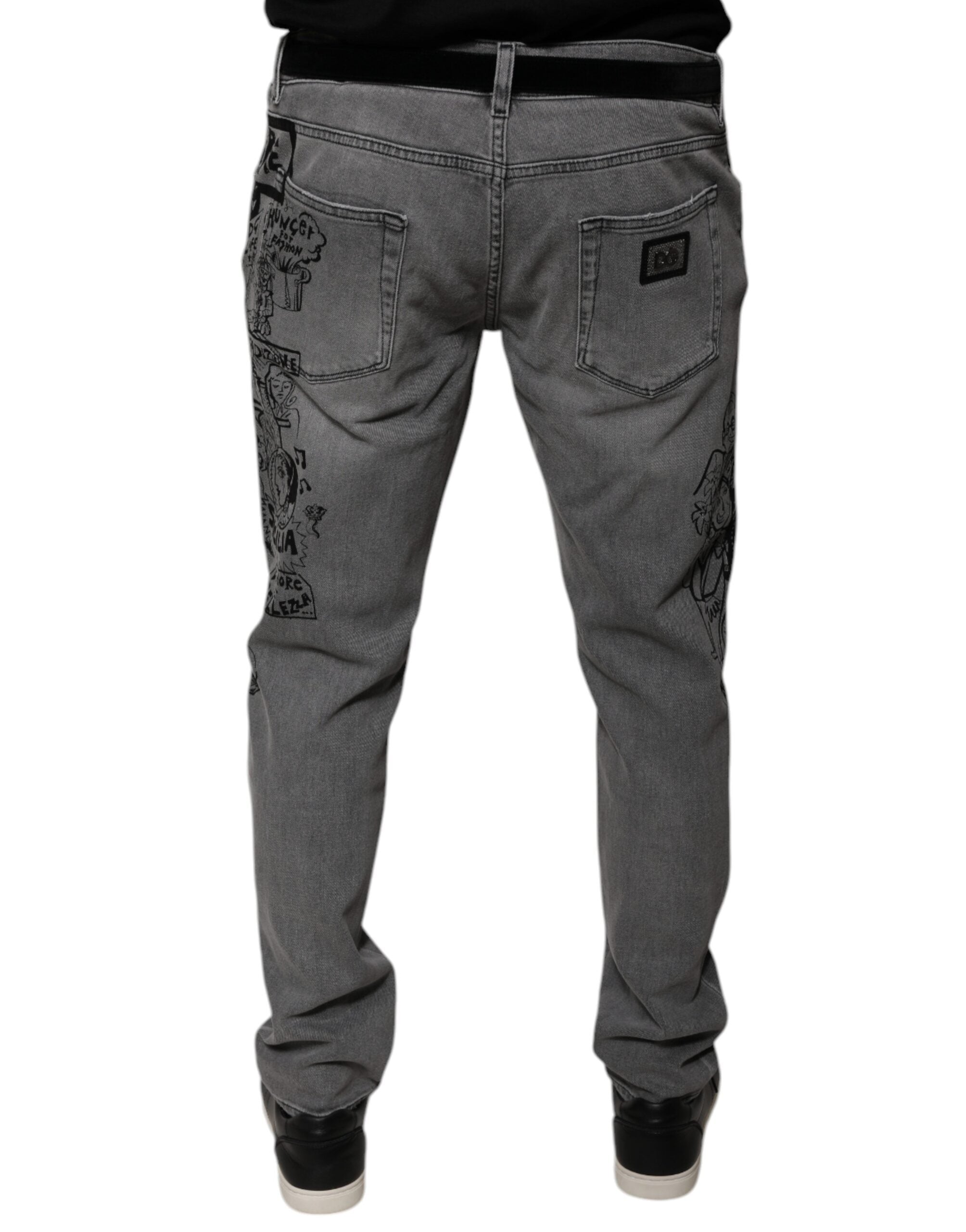 Dolce & Gabbana grey skinny denim jeans with graphic print made of cotton-4