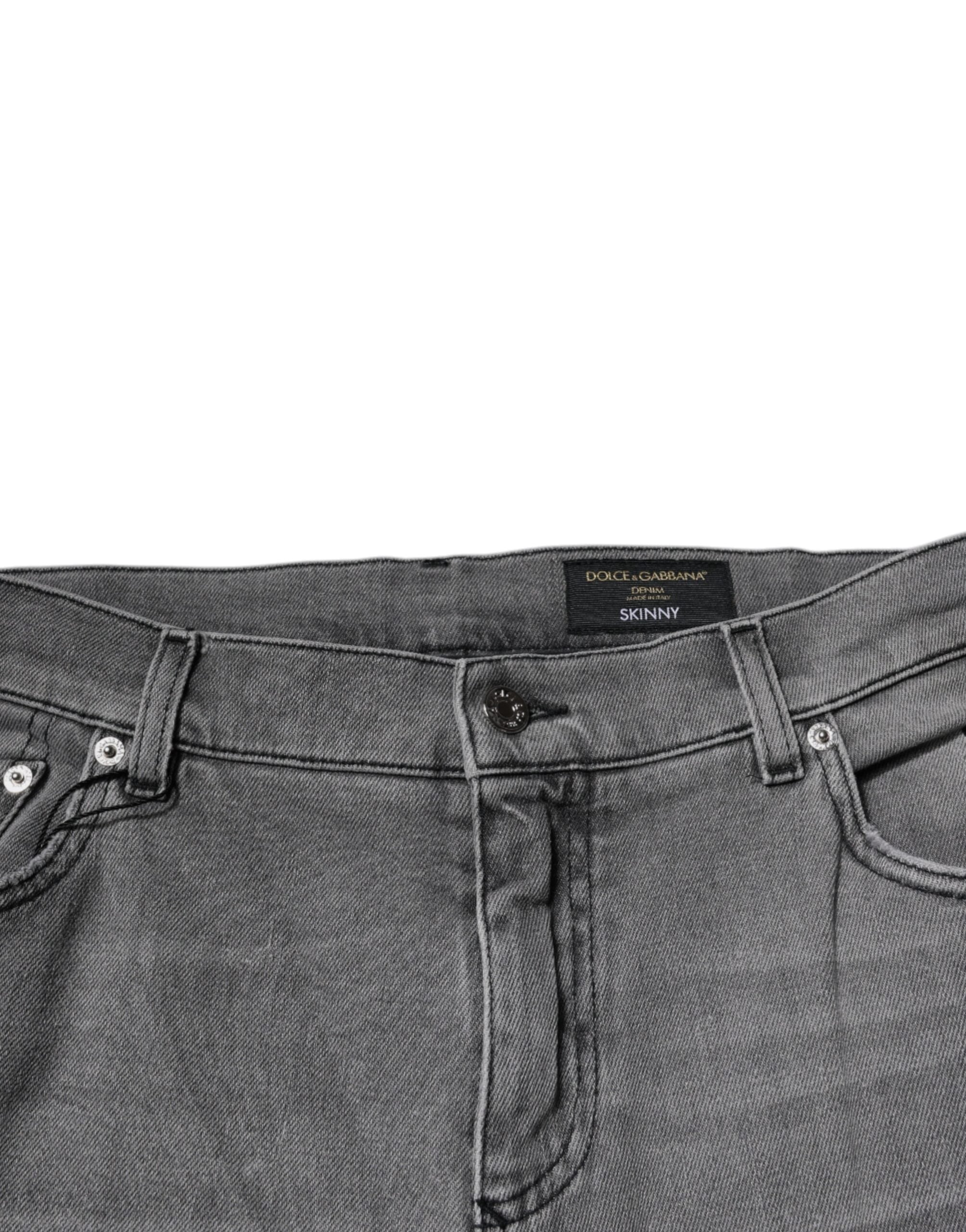 Dolce & Gabbana grey skinny denim jeans with graphic print made of cotton-5
