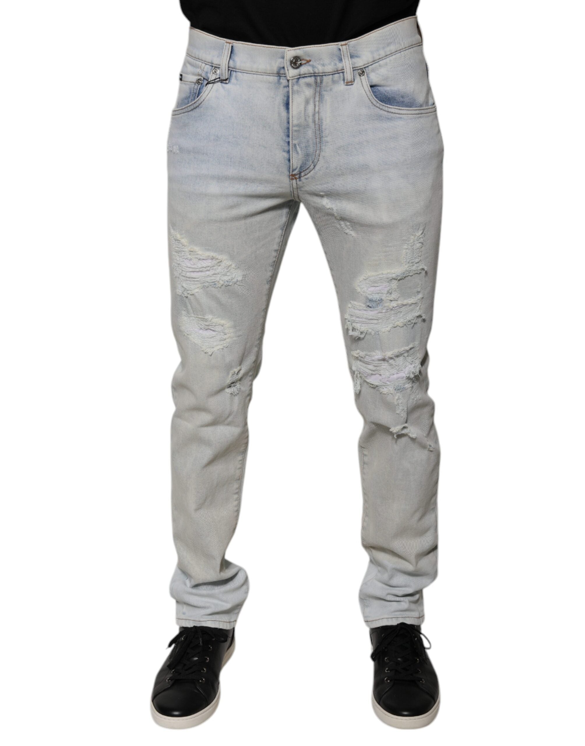 Dolce & Gabbana light blue distressed skinny denim jeans in a cotton blend