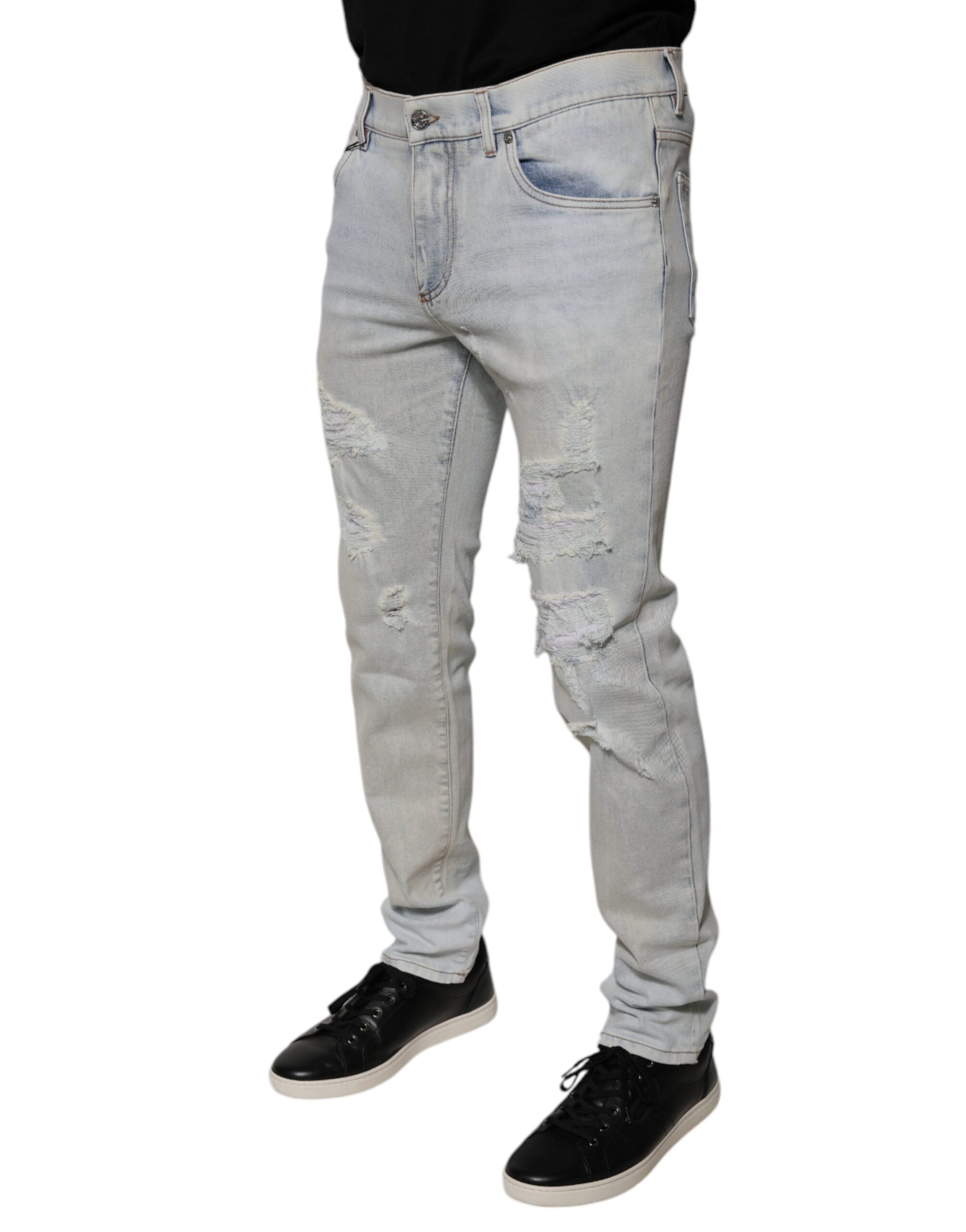 Dolce & Gabbana light blue distressed skinny denim jeans in a cotton blend-3