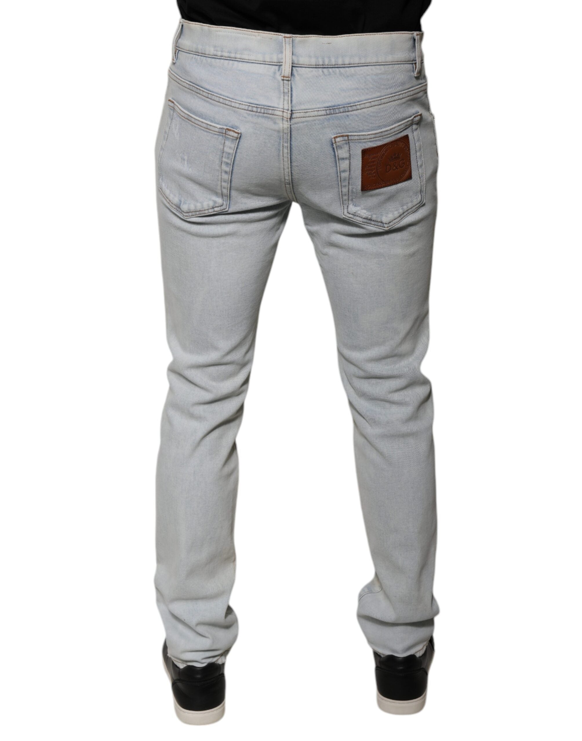Dolce & Gabbana light blue distressed skinny denim jeans in a cotton blend-4