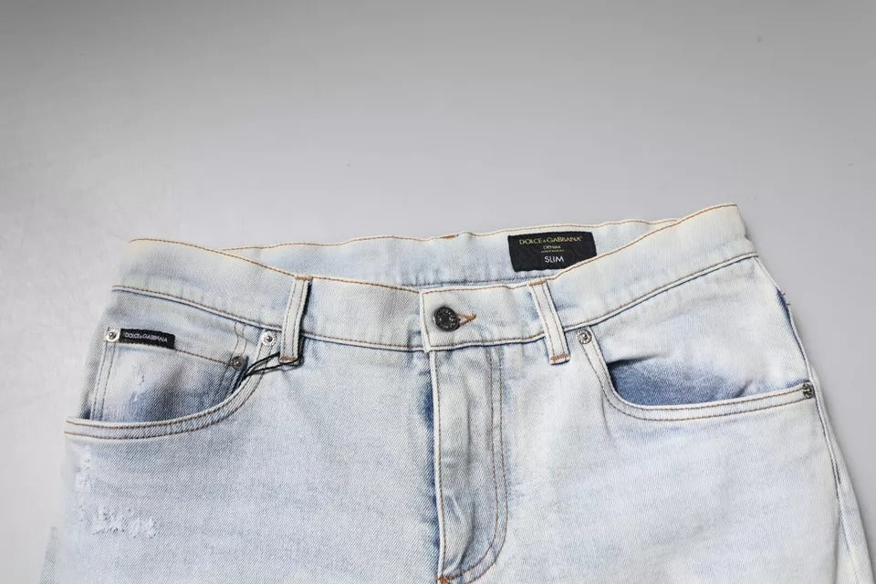 Dolce & Gabbana light blue distressed skinny denim jeans in a cotton blend-6
